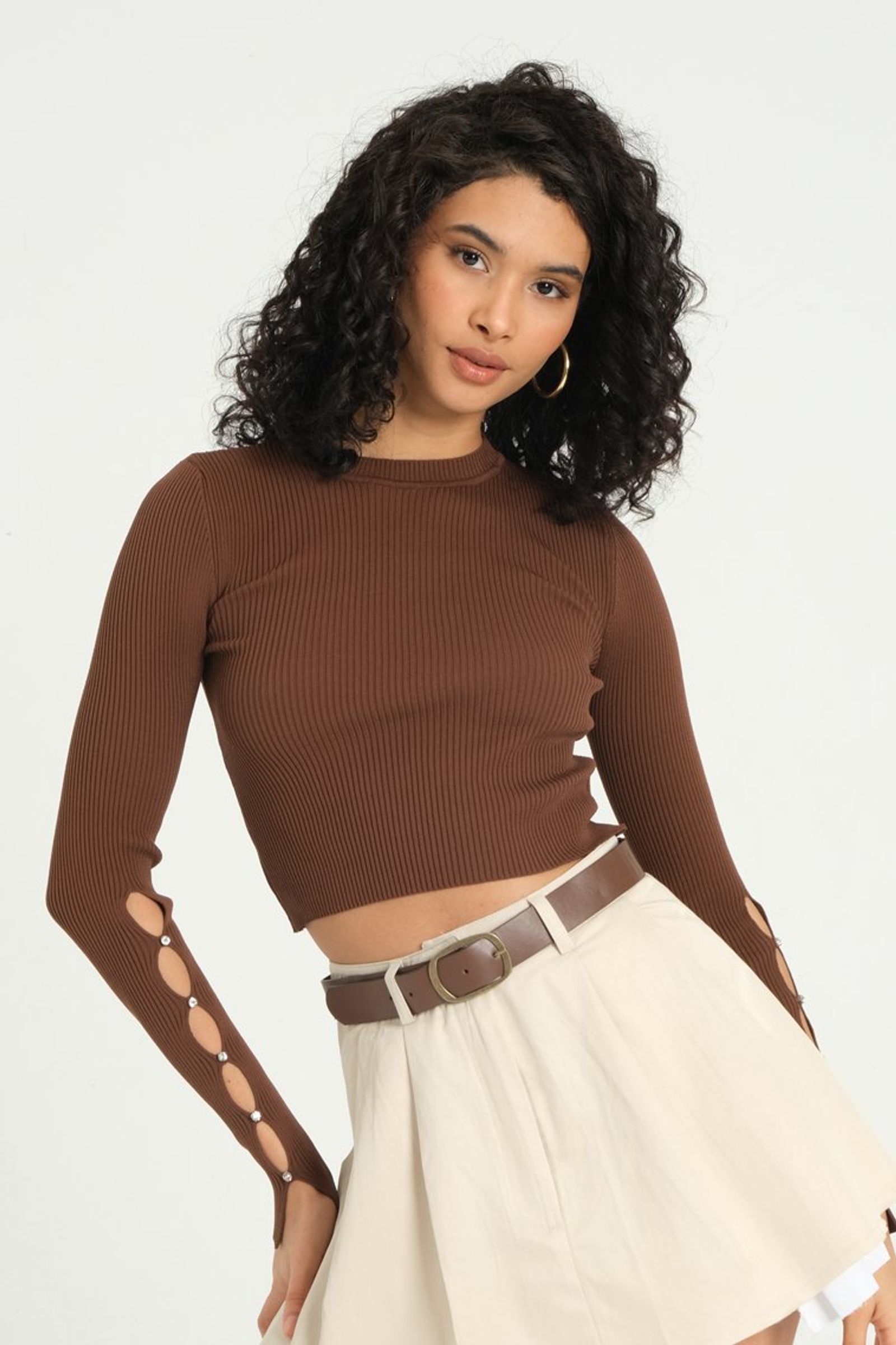 Crew Neck Arms Cut Out Cropped Sweater