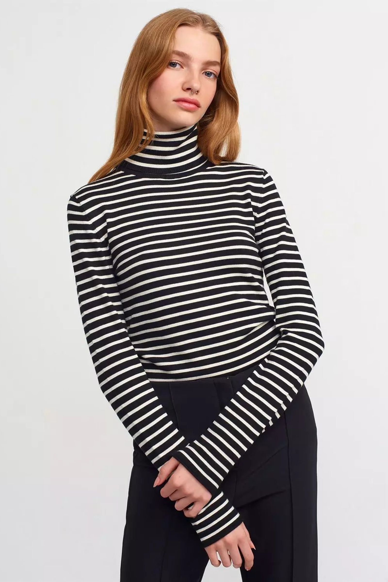 Striped High Neck Sweater