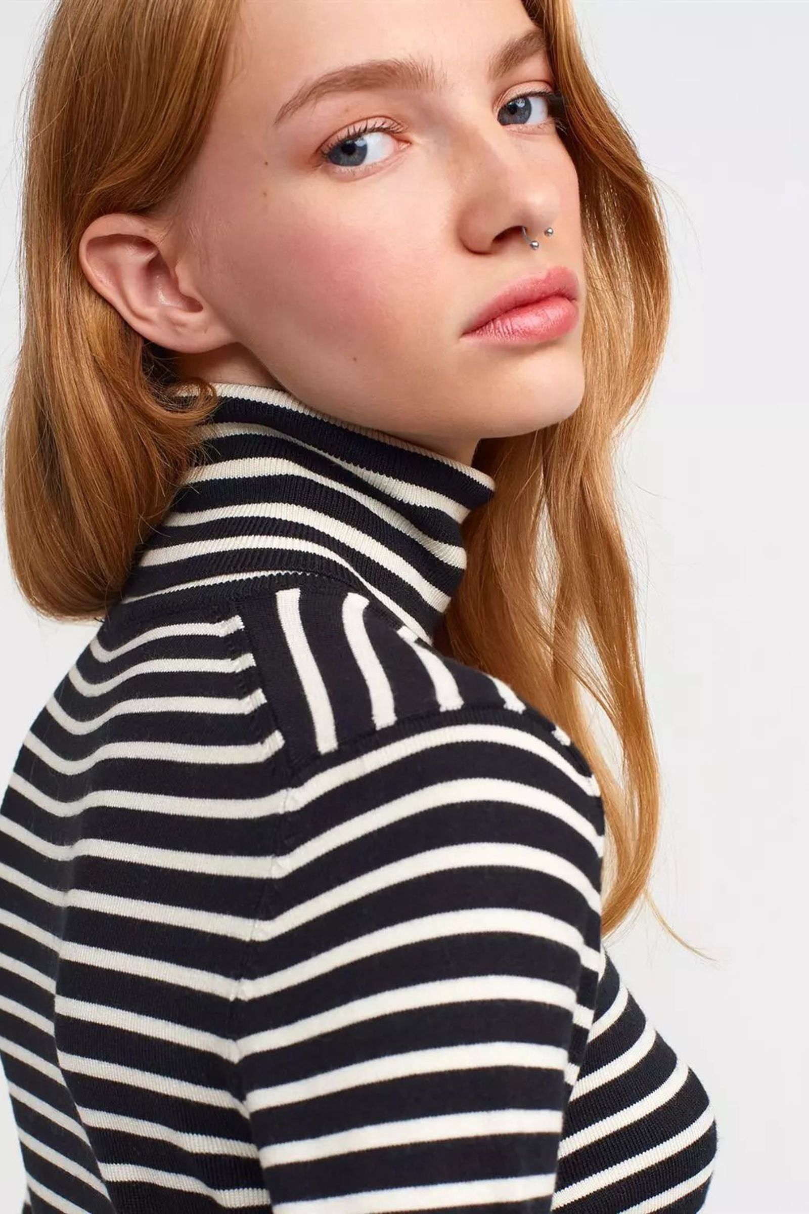 Striped High Neck Sweater