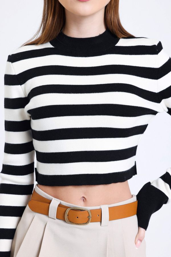 Striped Crew Neck Cropped Sweater with a Back Cut out 5