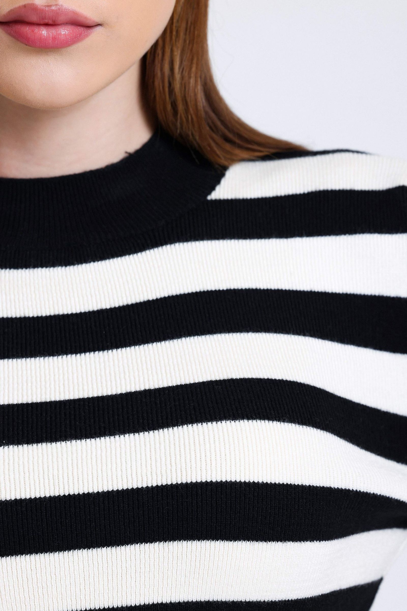 Striped Crew Neck Cropped Sweater with a Back Cut out