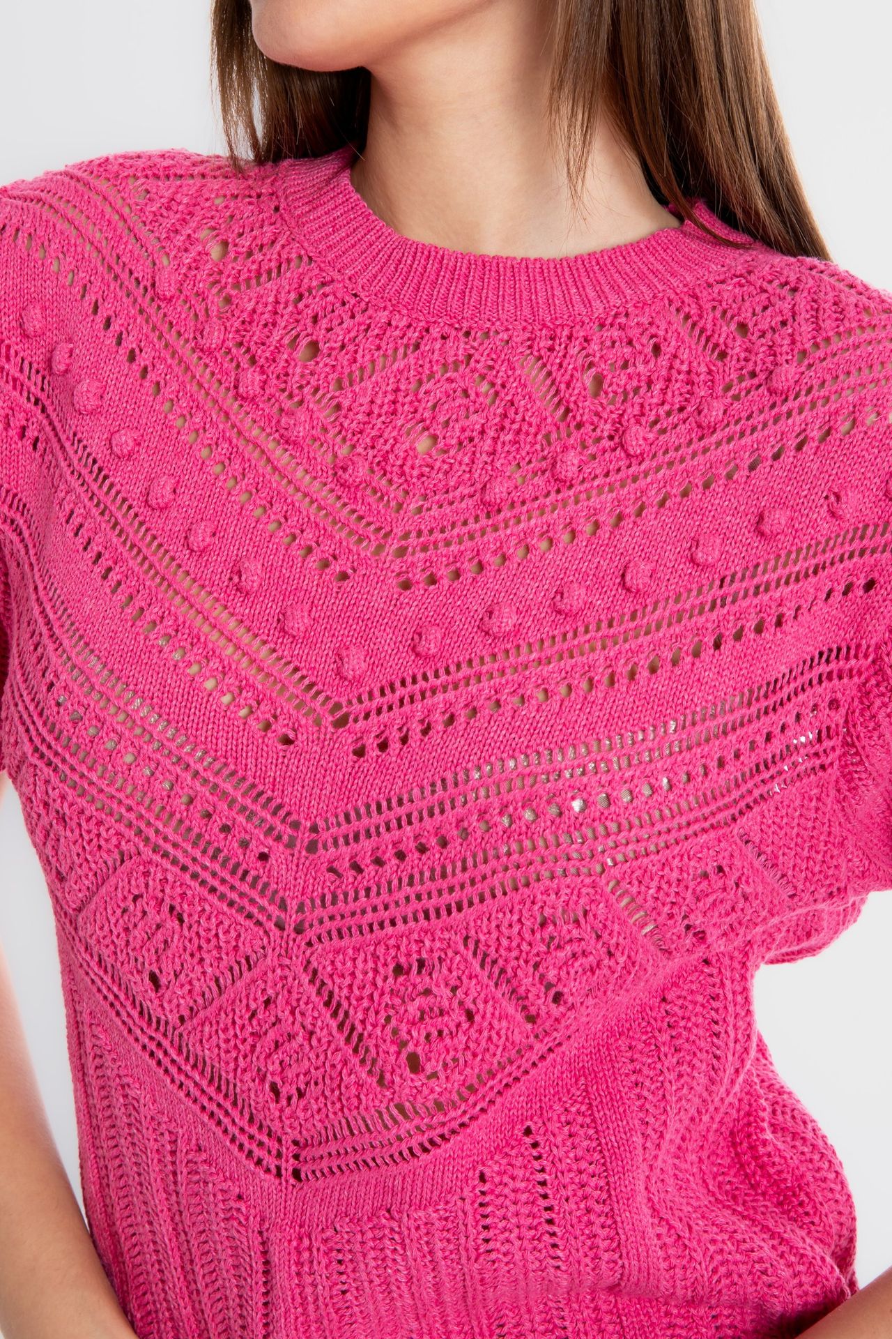 Solid High Neck Detailed Short Sleeve Sweater
