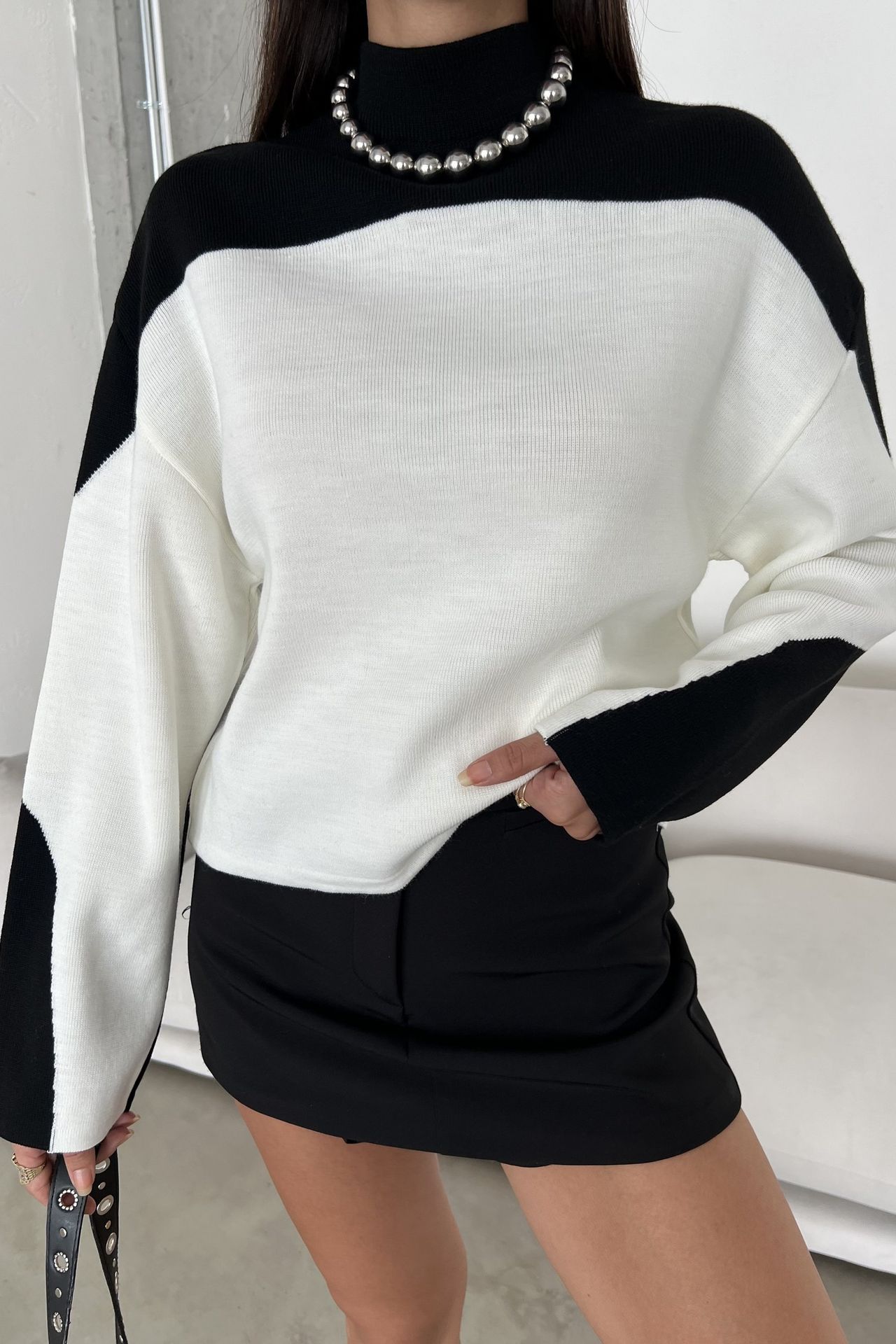Block Coloured High Neck Oversized Sweater
