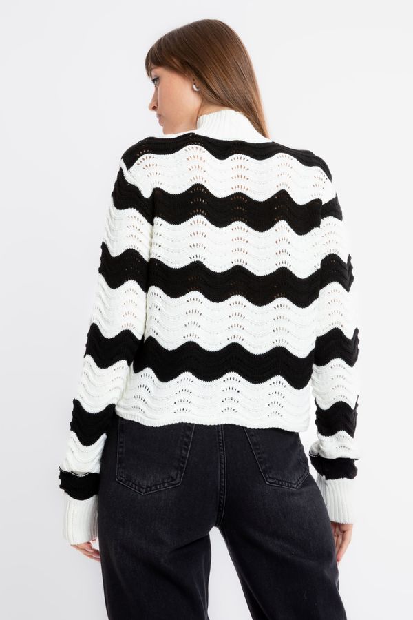 Striped High Neck Detailed Sweater 2