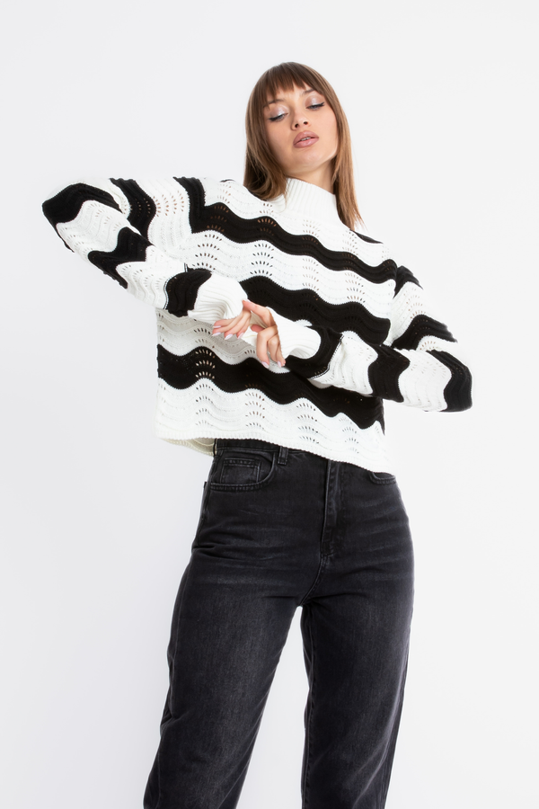 Striped High Neck Detailed Sweater 4