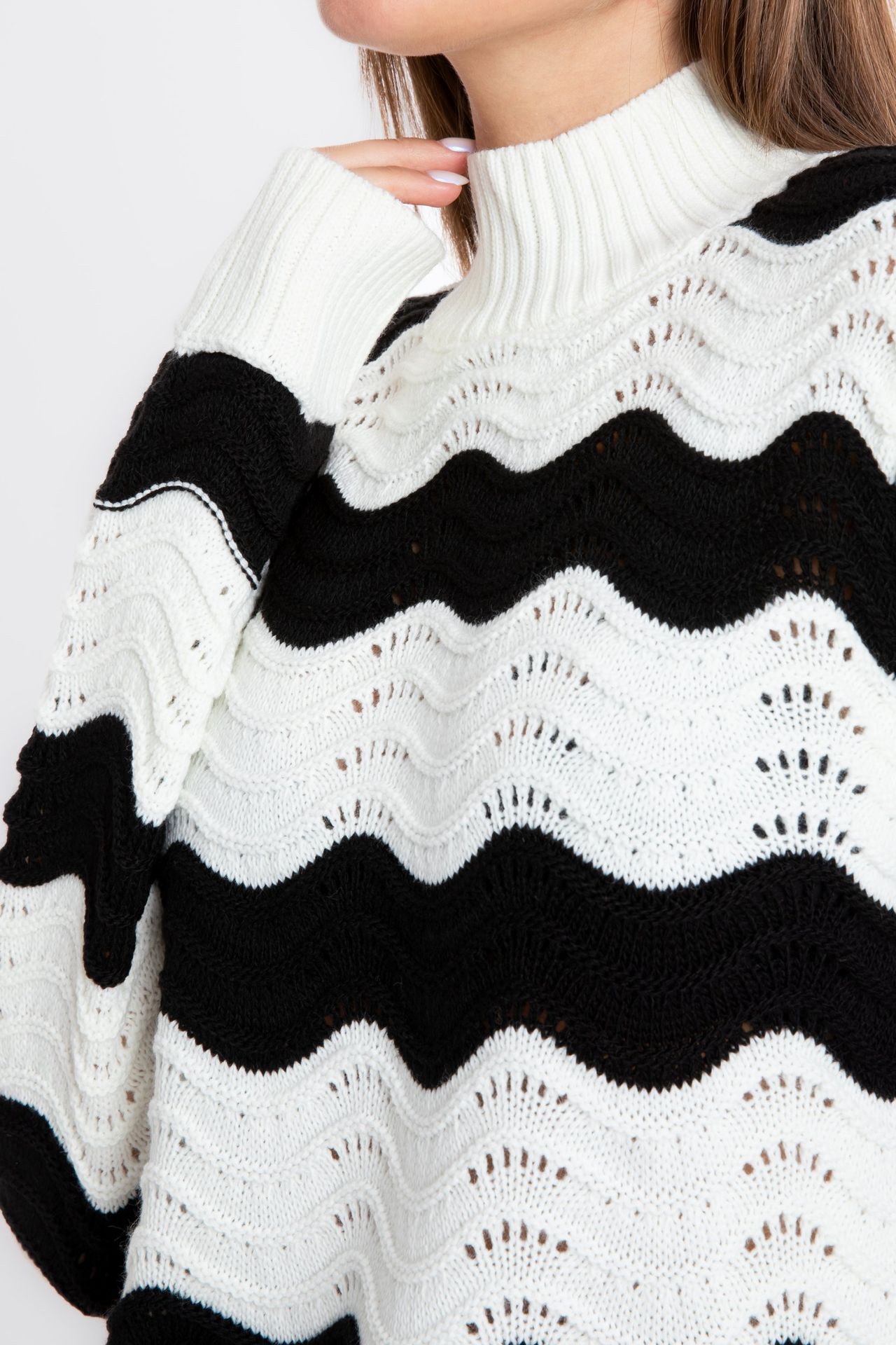 Striped High Neck Detailed Sweater