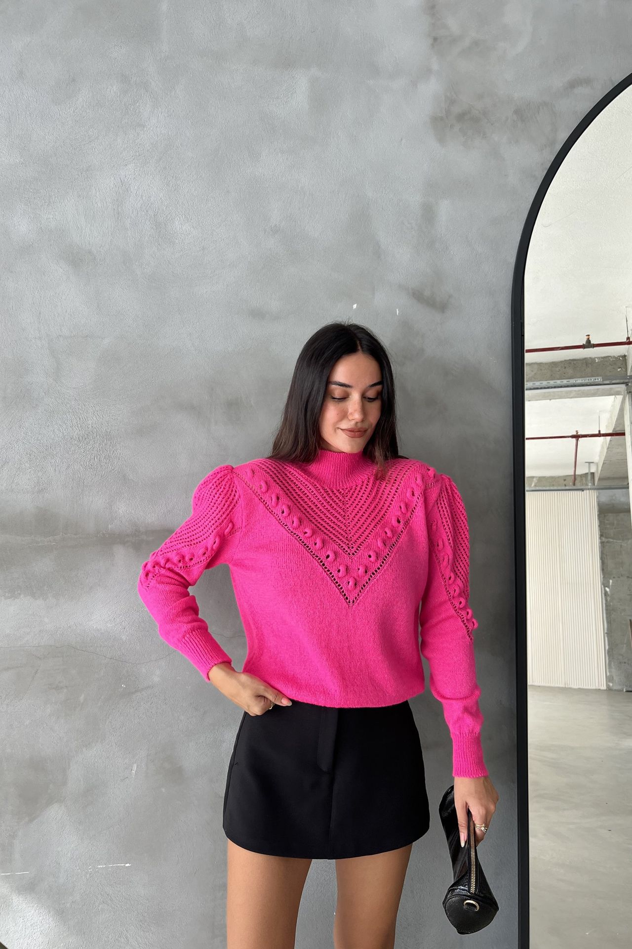 Solid High Neck Detailed Long Sleeve Sweater