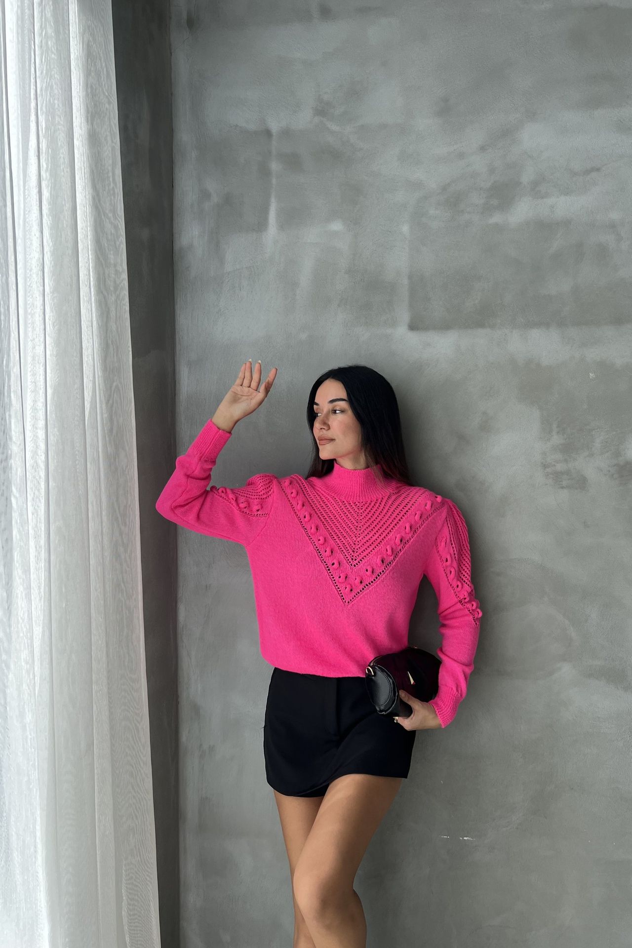 Solid High Neck Detailed Long Sleeve Sweater