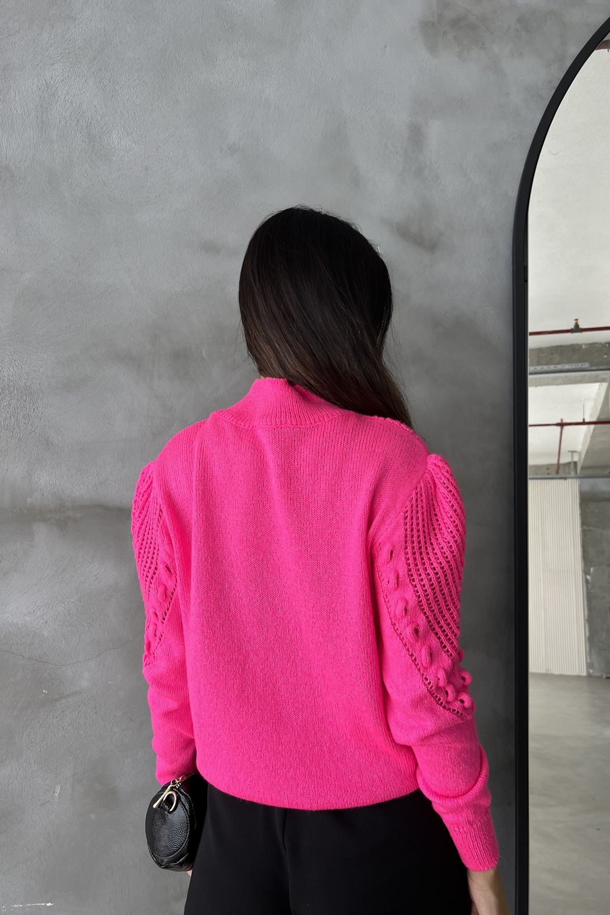 Solid High Neck Detailed Long Sleeve Sweater