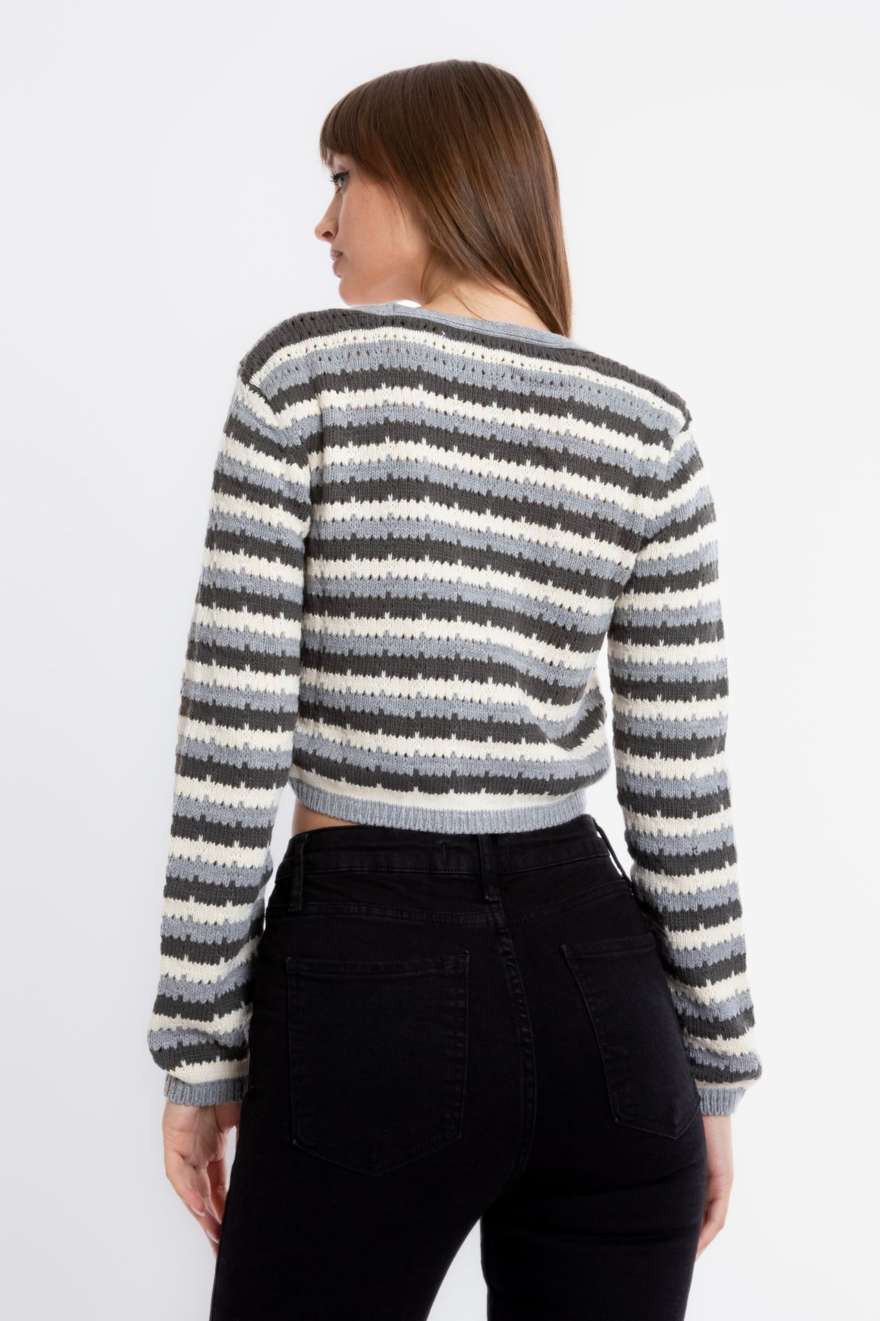 Striped V Neck Cropped Cardigan