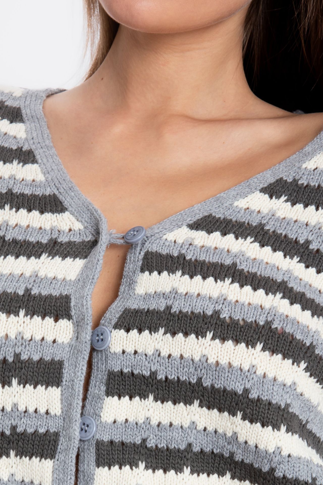 Striped V Neck Cropped Cardigan