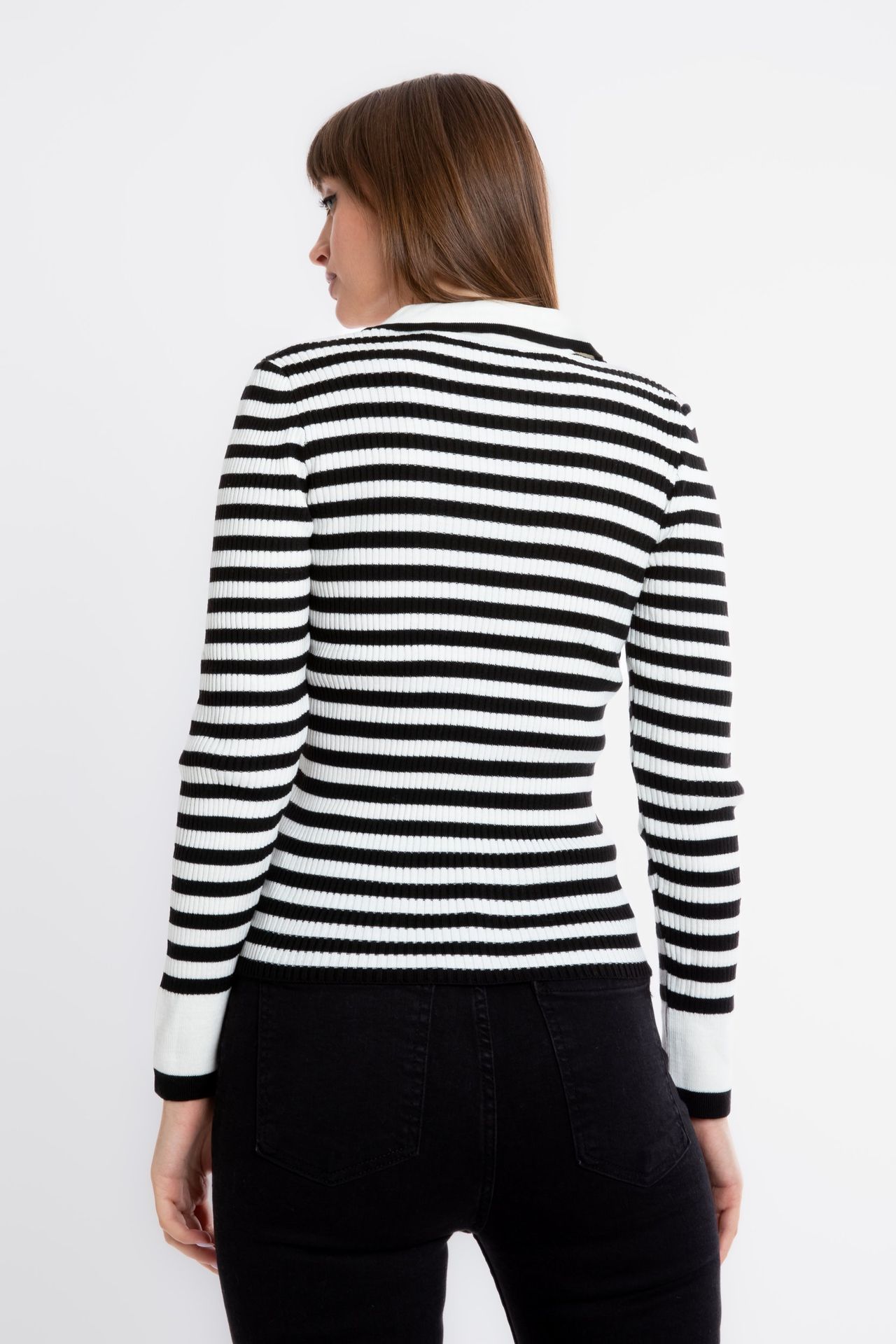 Striped Polo Collar Sweater