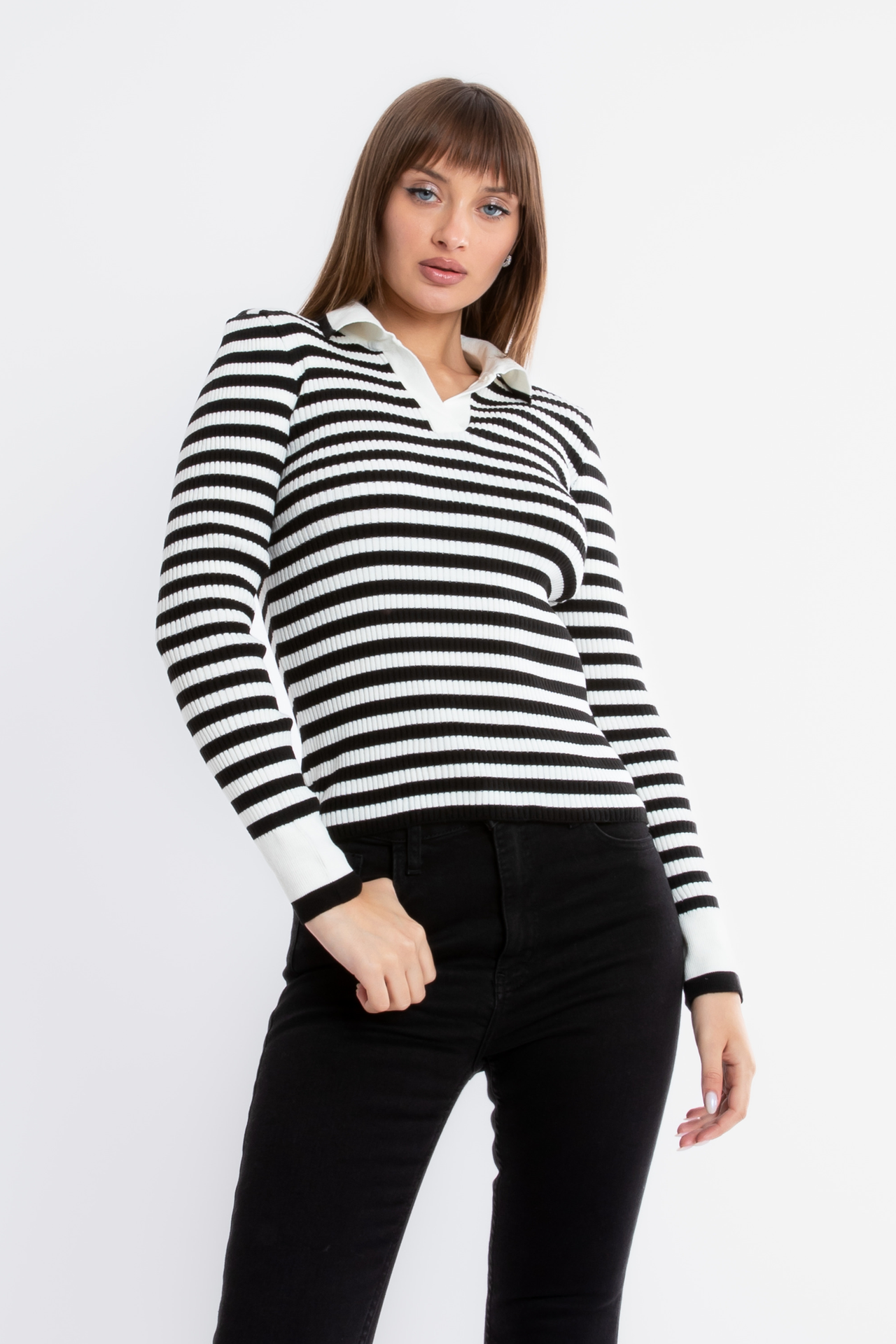 Striped Polo Collar Sweater