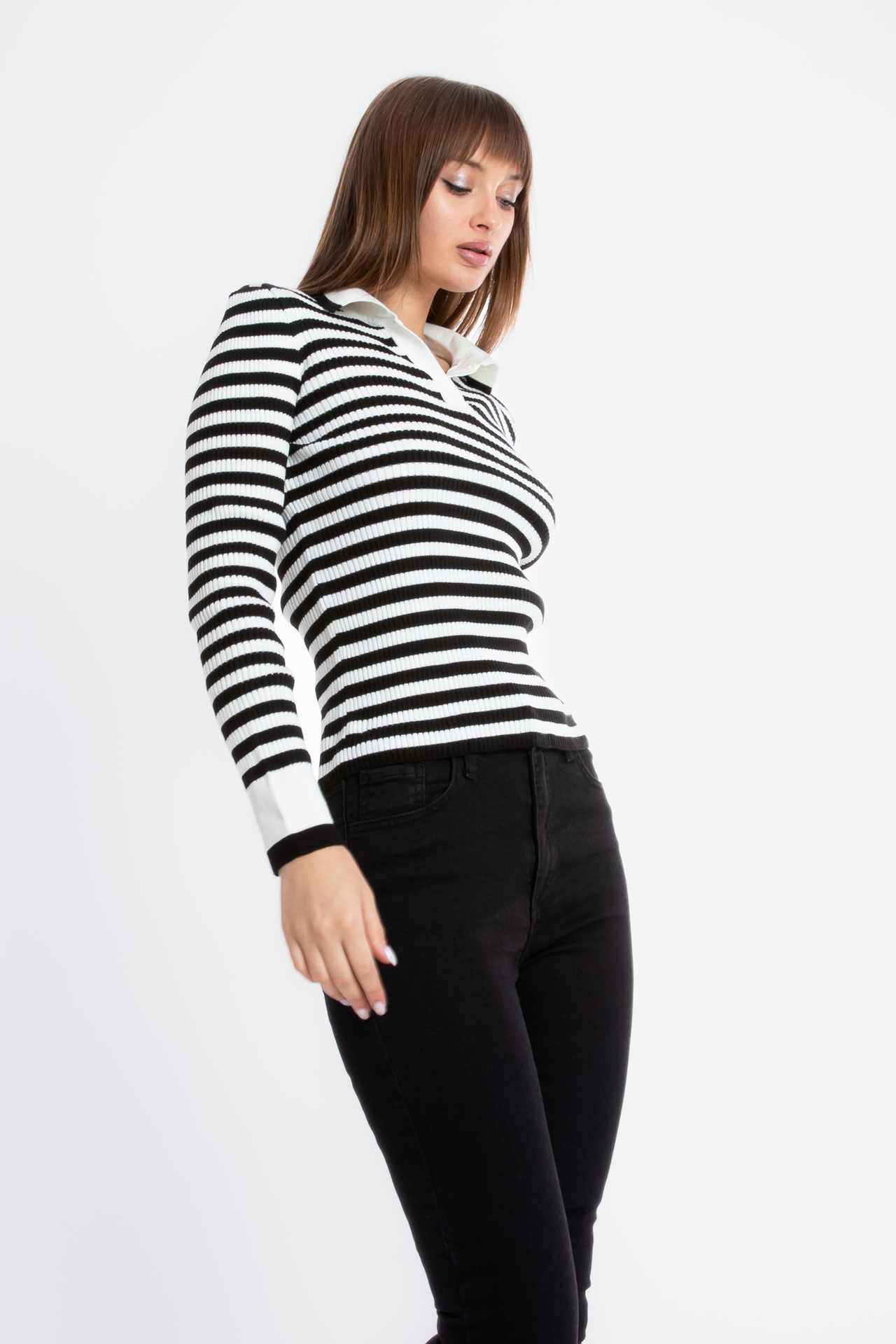 Striped Polo Collar Sweater