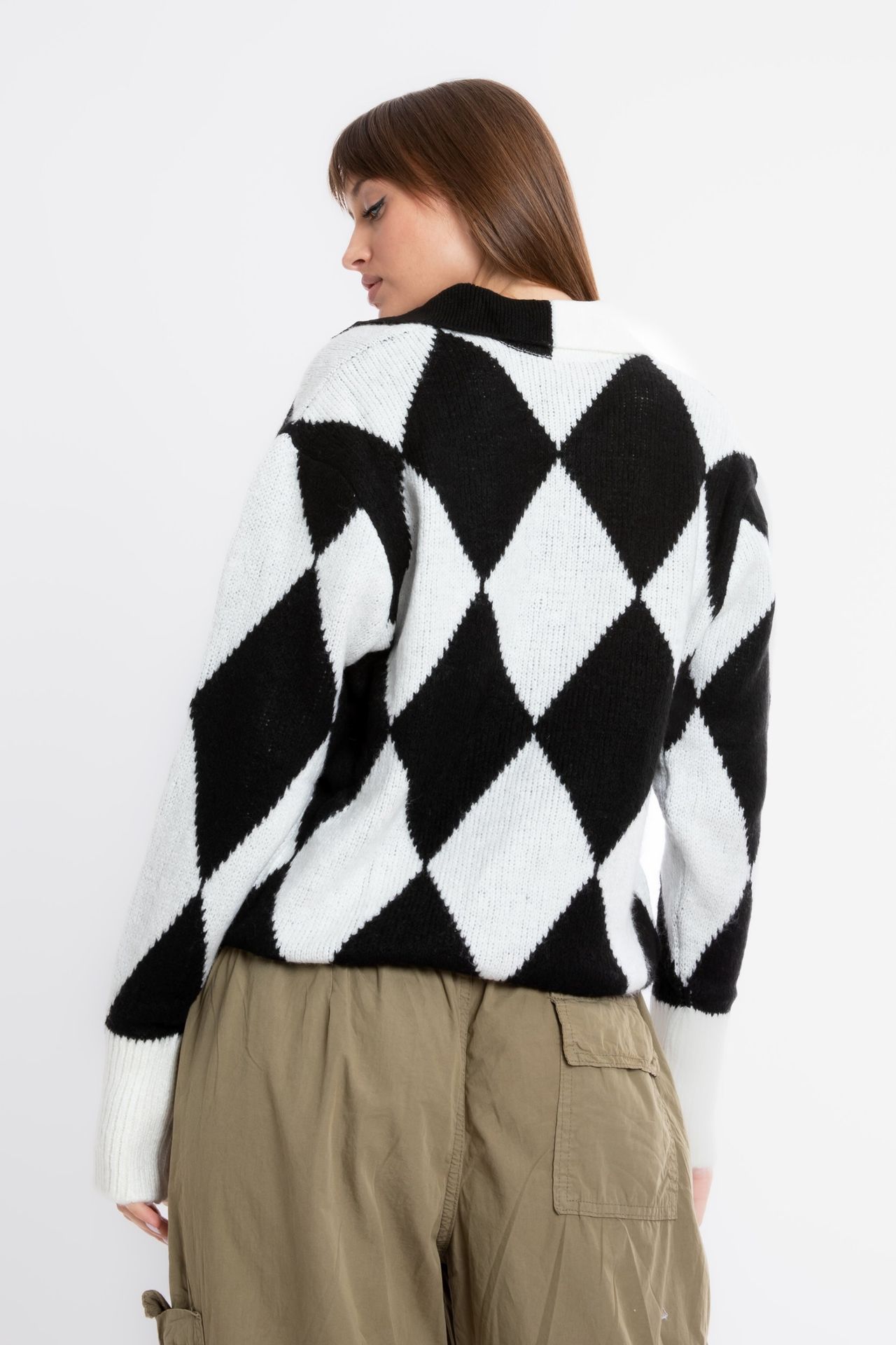 Geometric Polo Collar Oversized Sweater