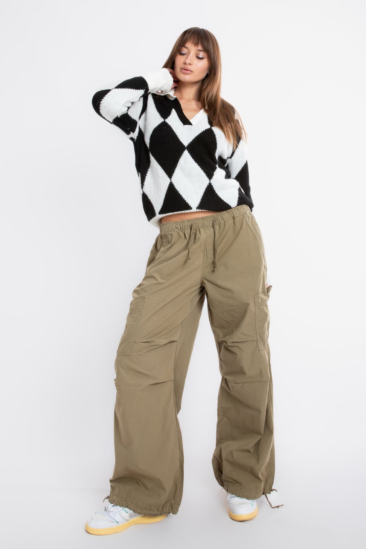 Geometric Polo Collar Oversized Sweater