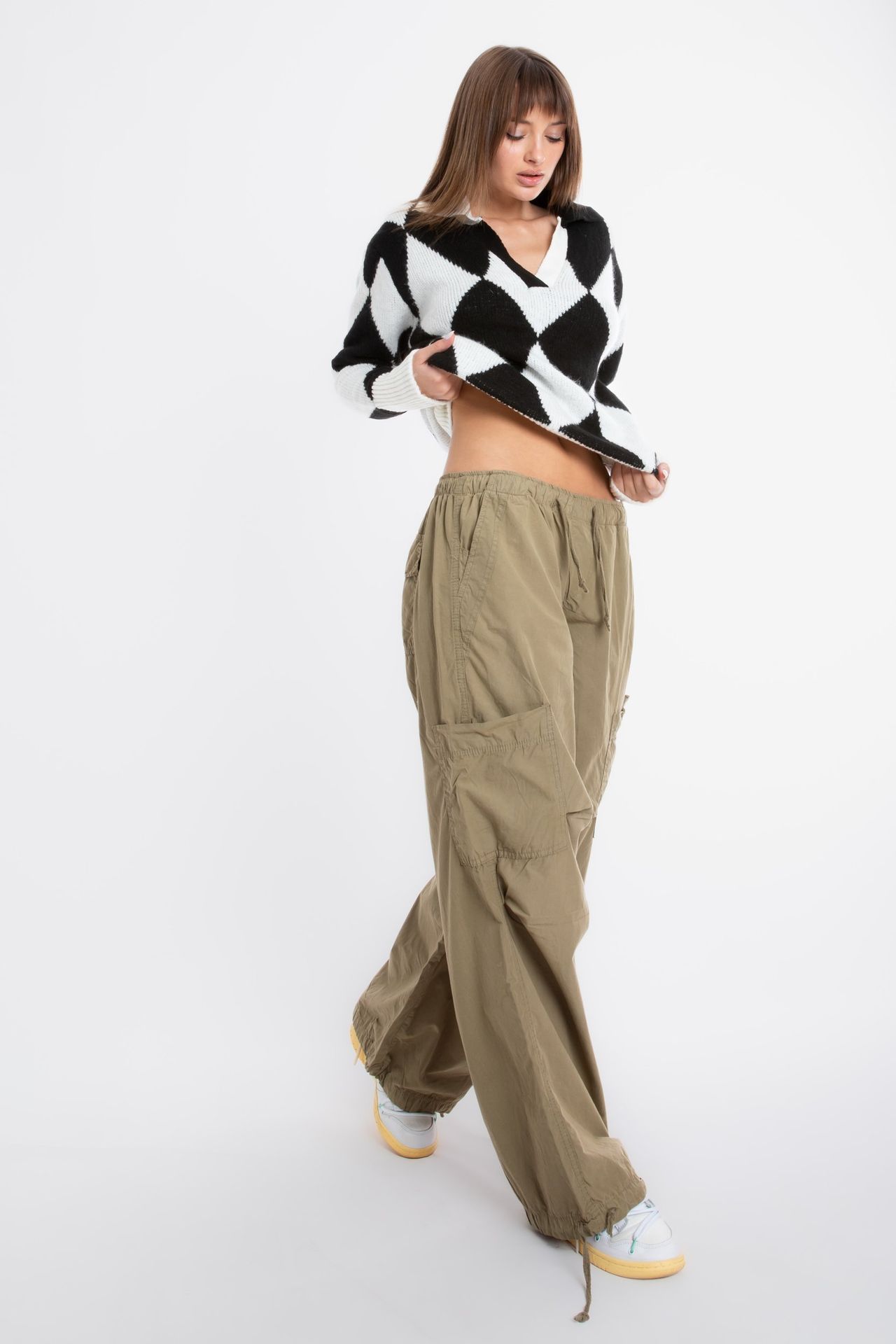 Geometric Polo Collar Oversized Sweater