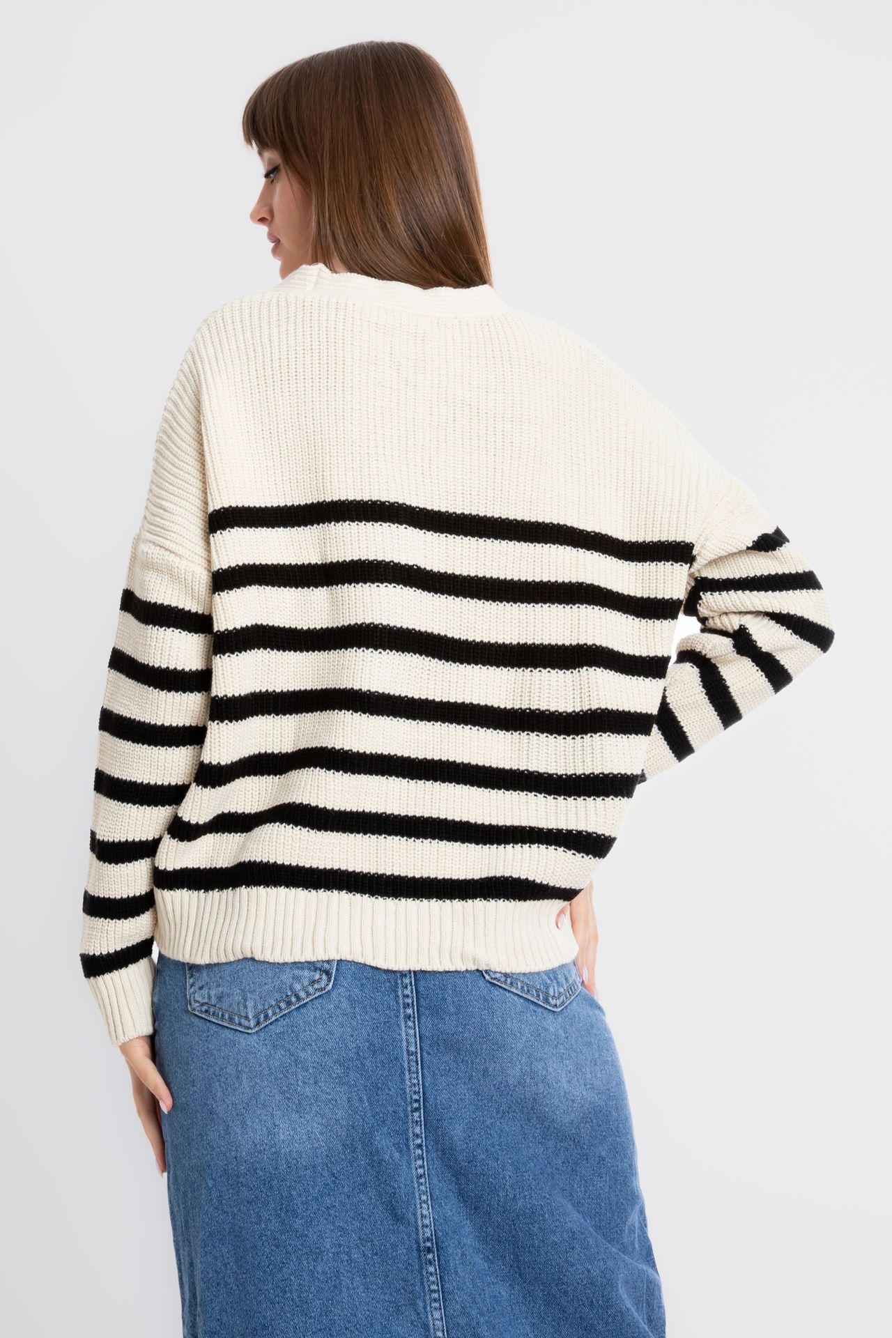 Striped V Neck Buttoned Oversized Cardigan