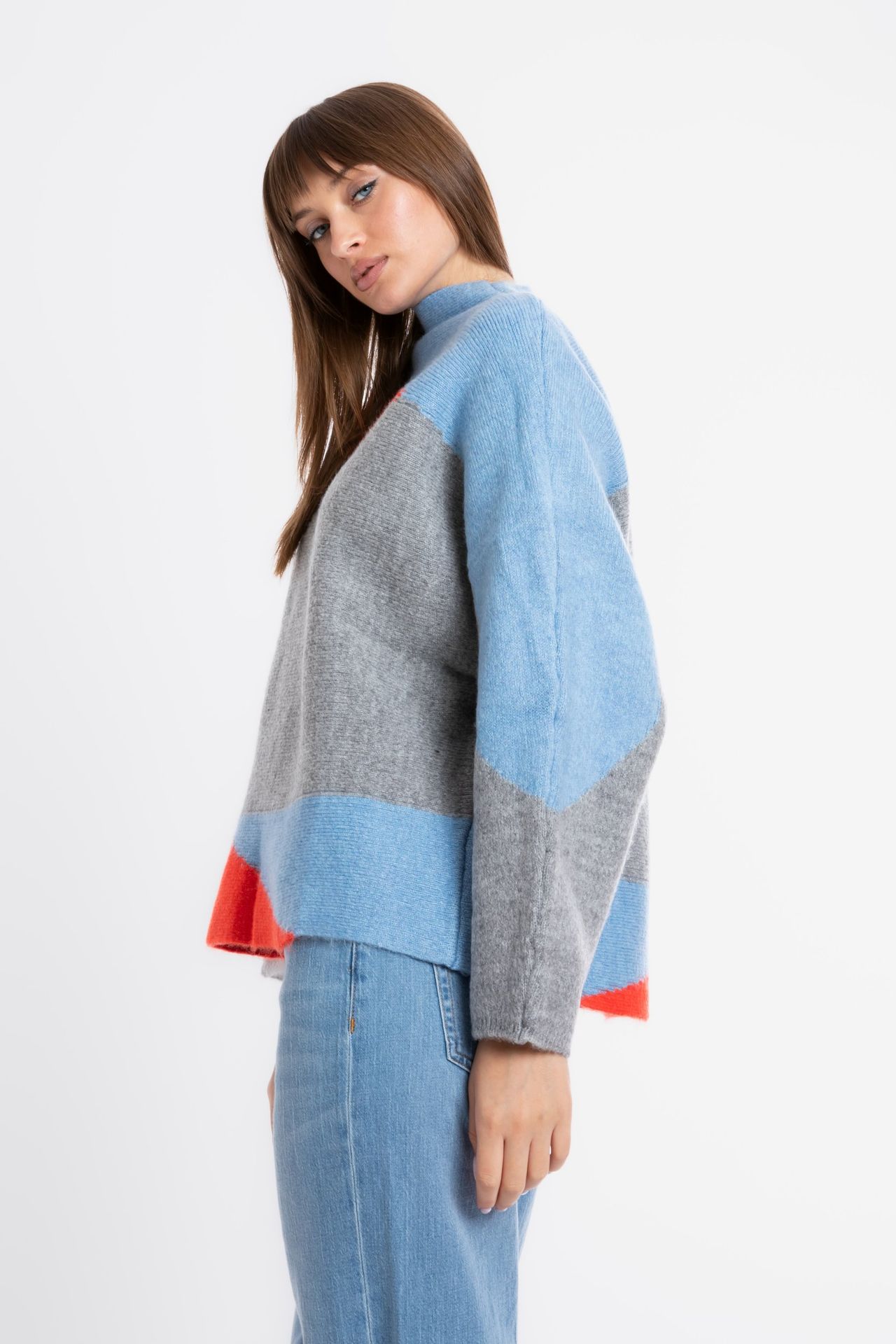 Geometric High Neck Oversized Sweater