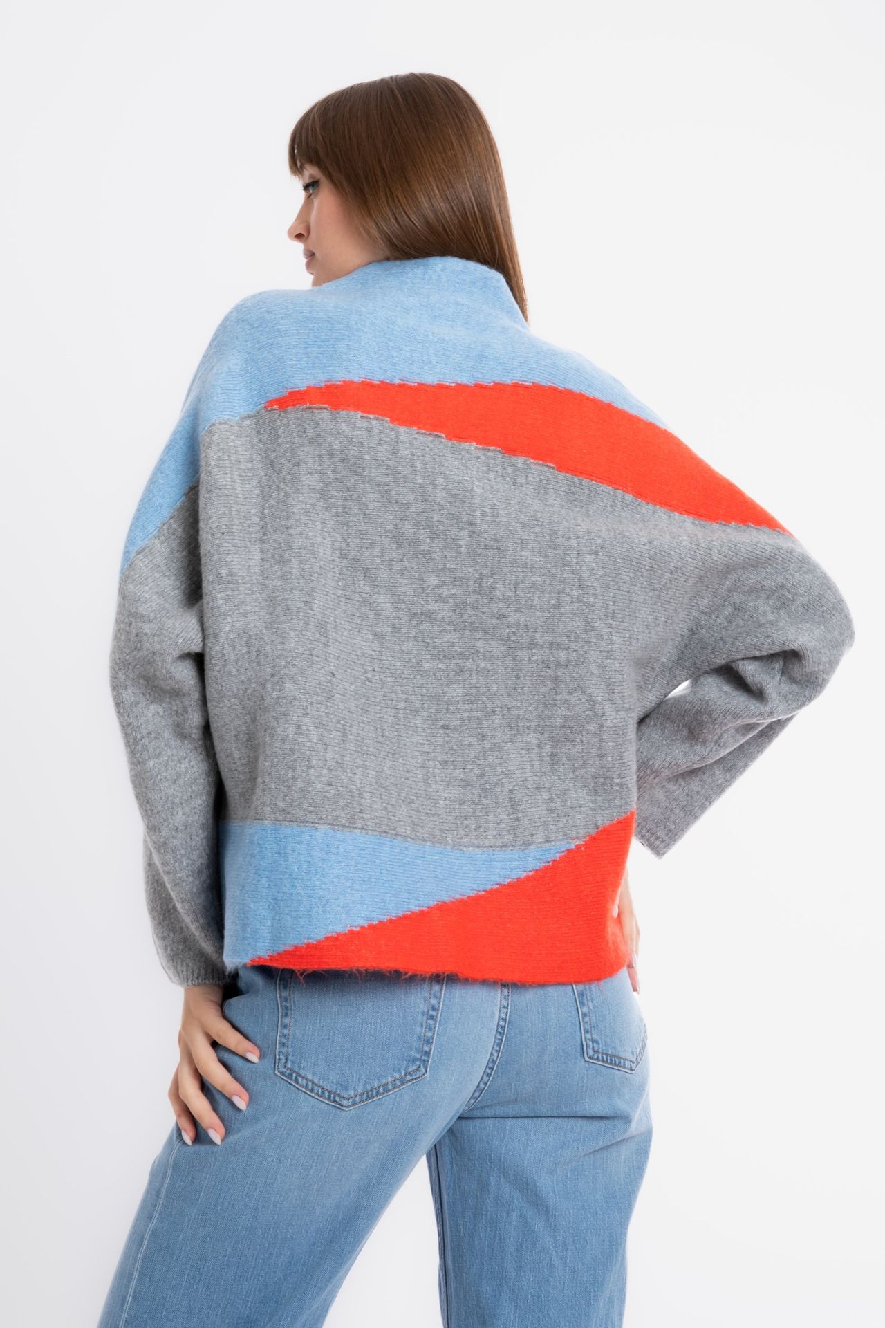 Geometric High Neck Oversized Sweater