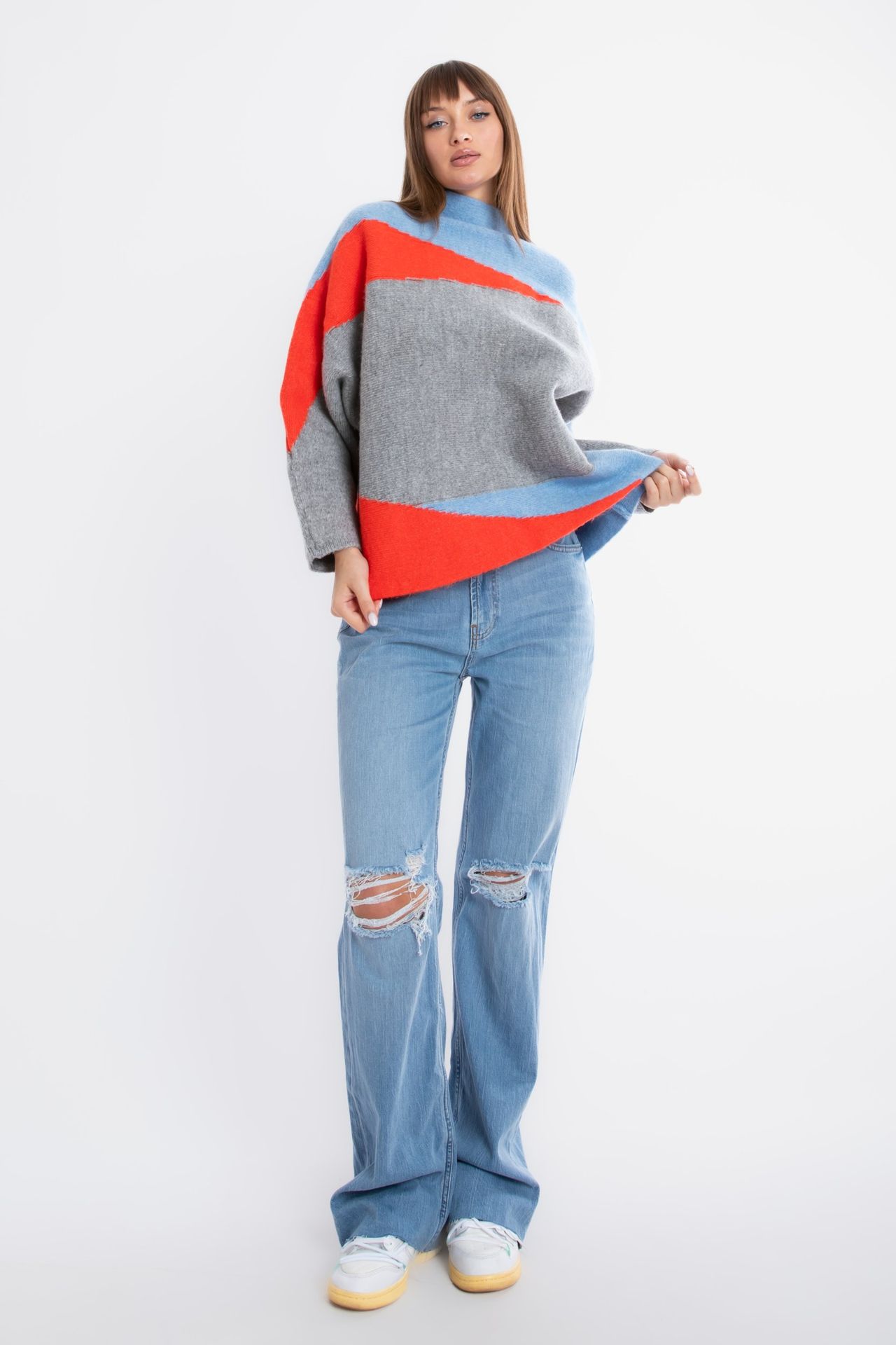 Geometric High Neck Oversized Sweater