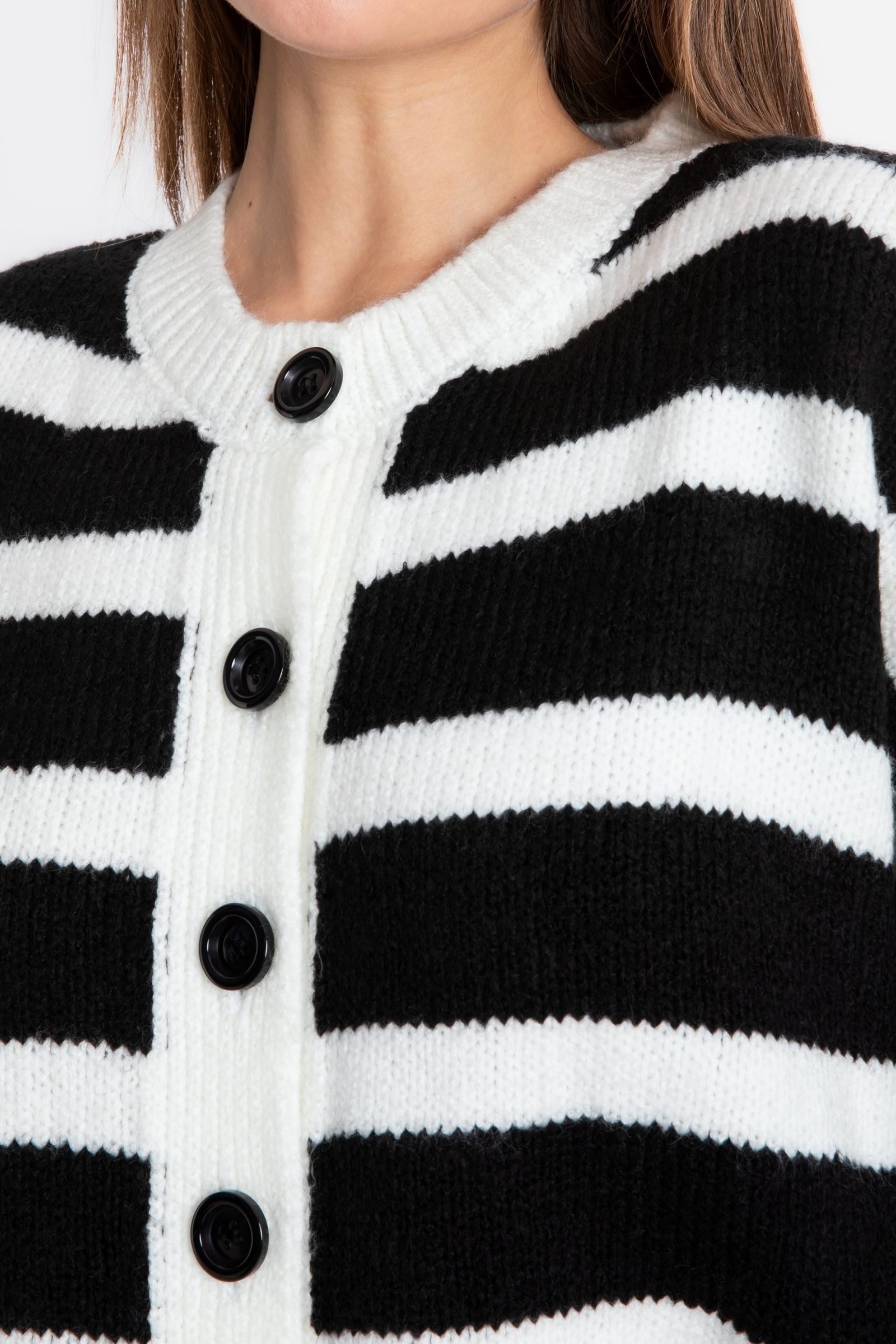 Striped Round Neck Buttoned Oversized Cardigan