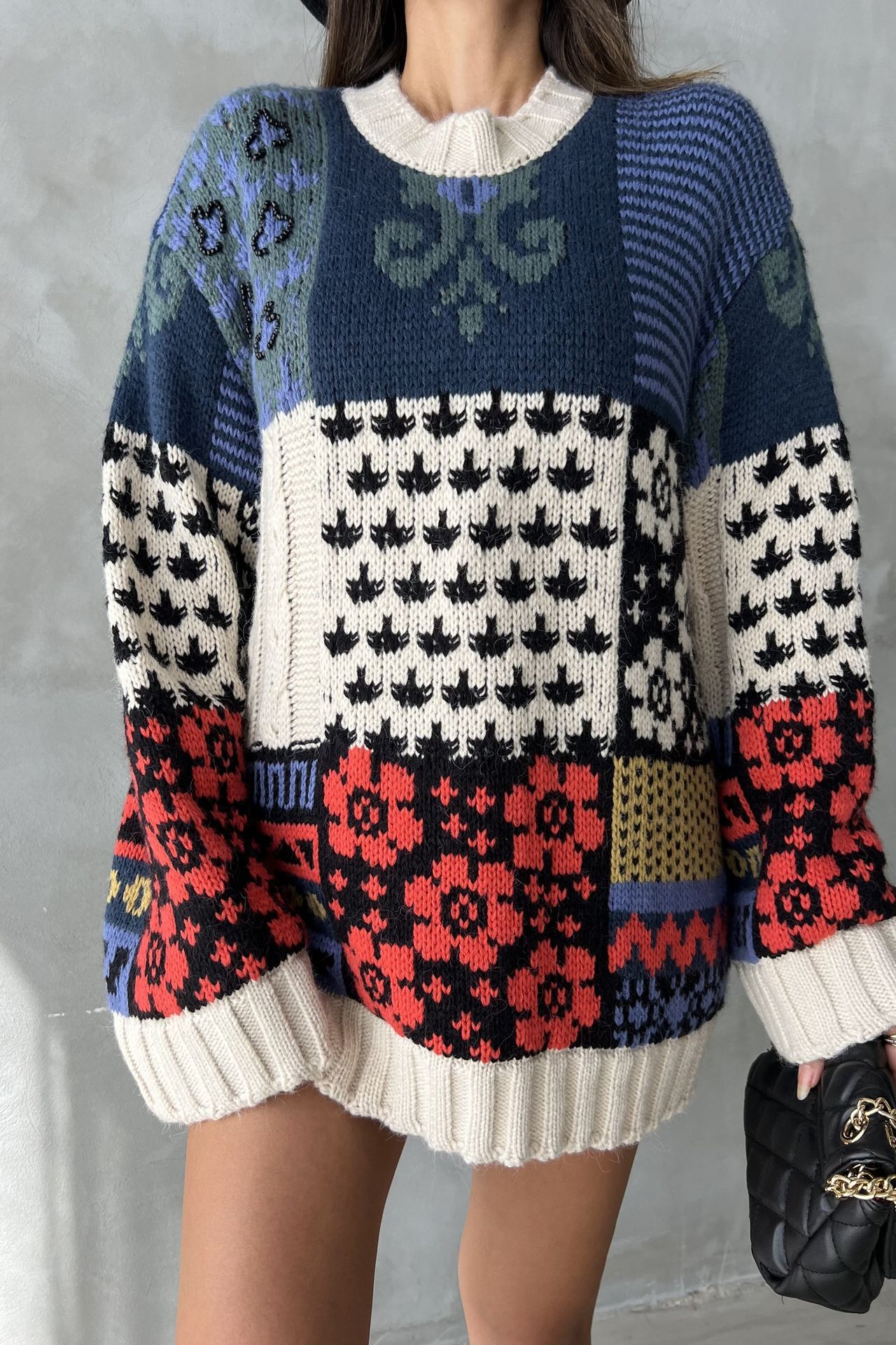 Paisley Crew Neck Oversized Sweater
