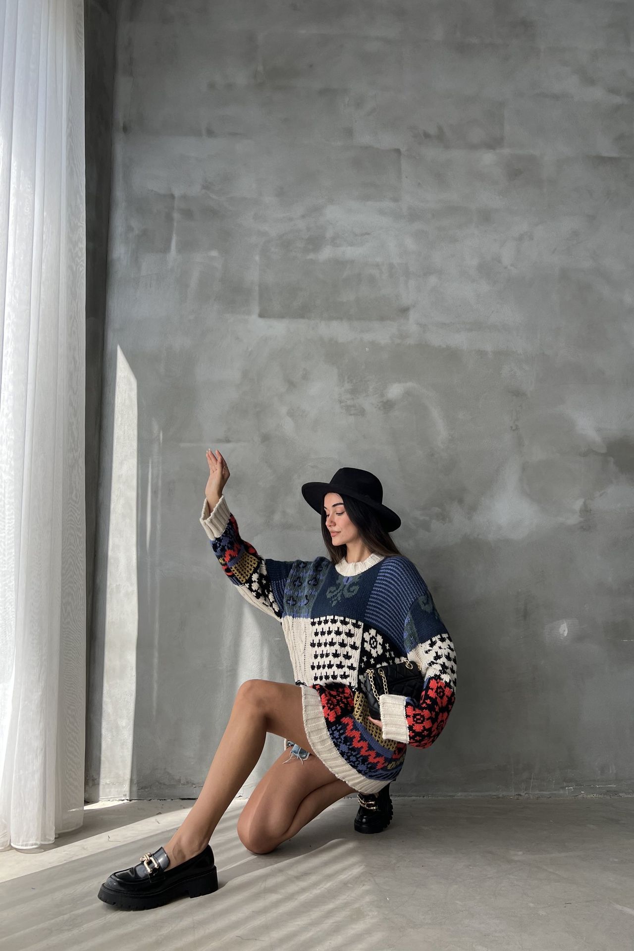 Paisley Crew Neck Oversized Sweater