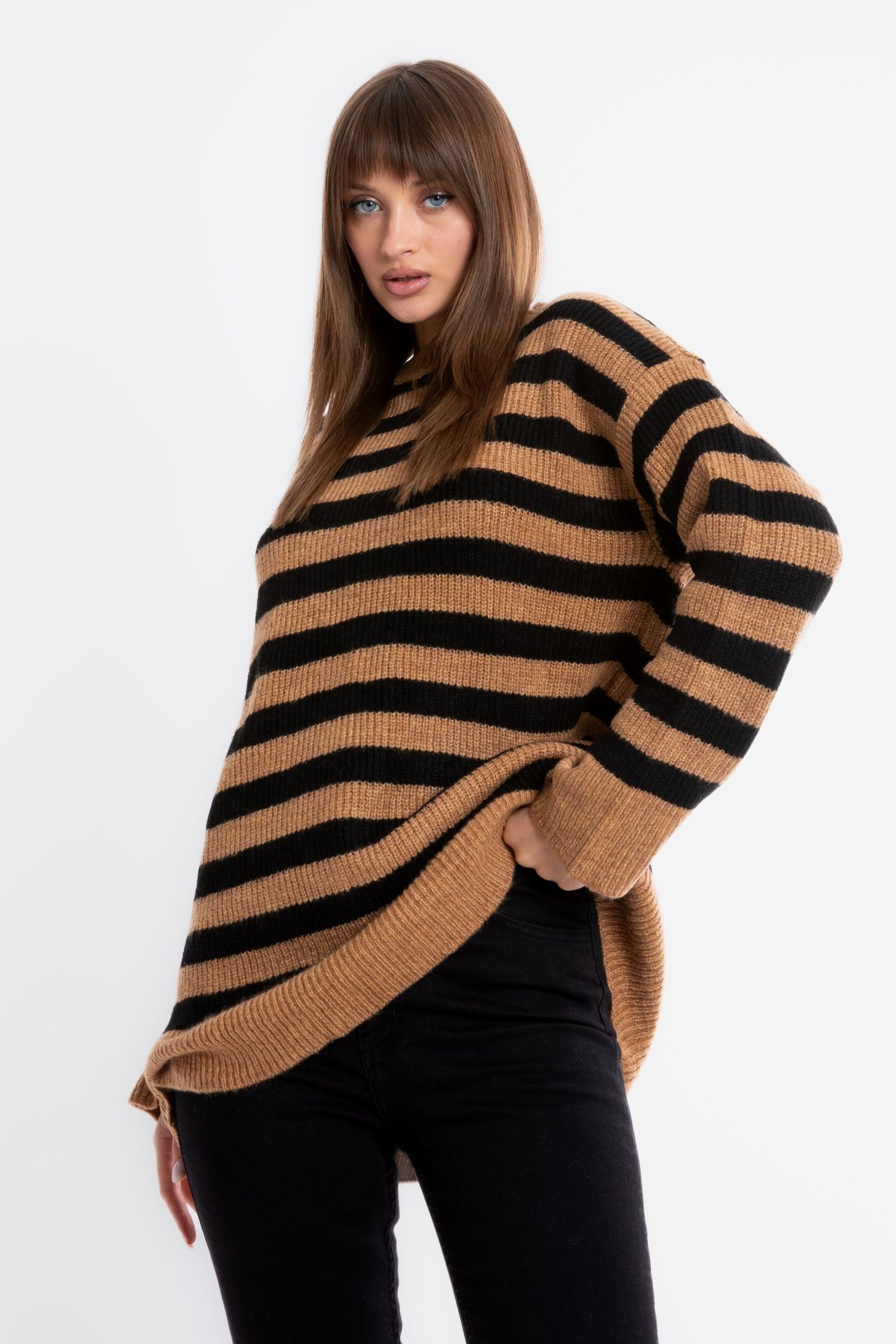 Striped Crew Neck Oversized Sweater