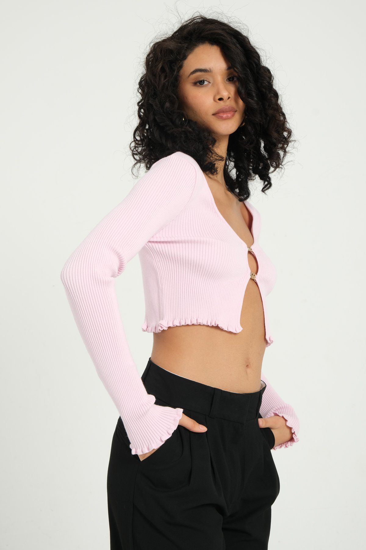 Scoop Neck Cropped Cardigan with a Cut Out