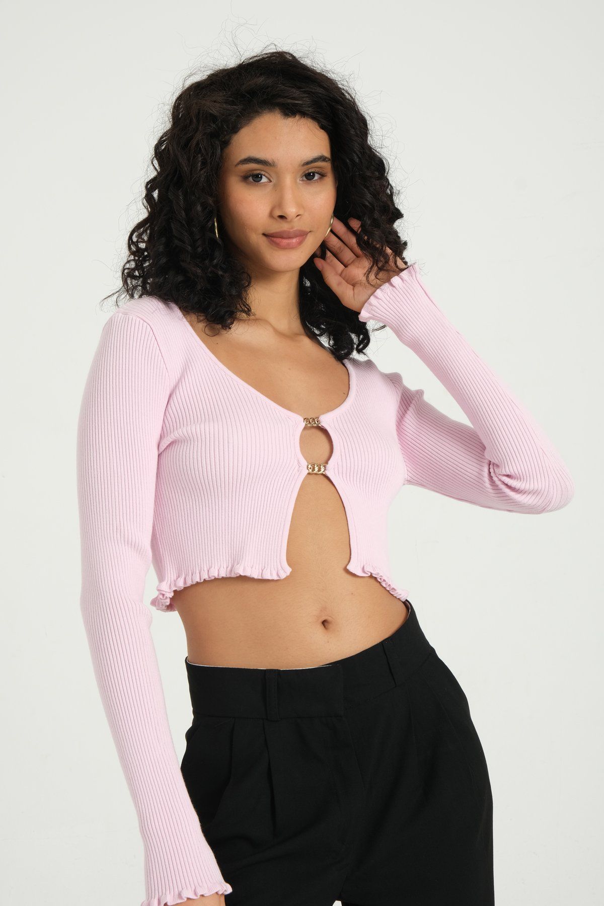 Scoop Neck Cropped Cardigan with a Cut Out
