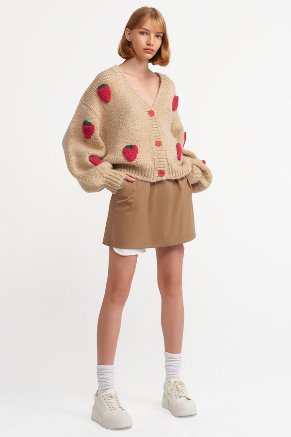 Embroidered Ribbed Oversized V-Neck Cardigan 2