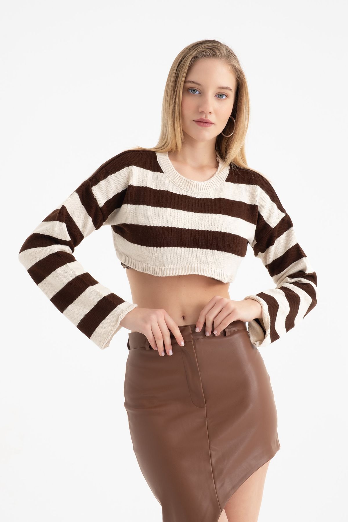 Striped Round Neck Cropped Sweater
