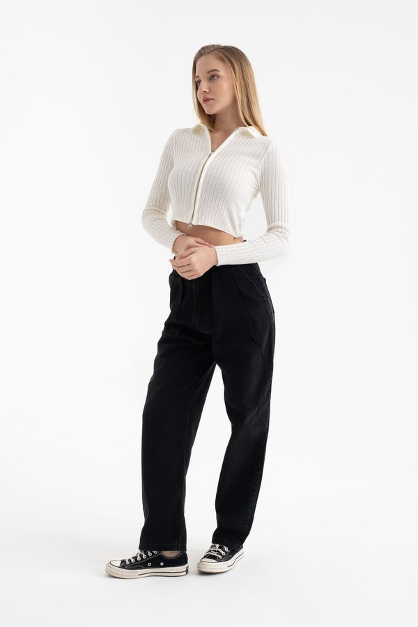 Polo Collar Ribbed Zippered Cropped Cardigan 4