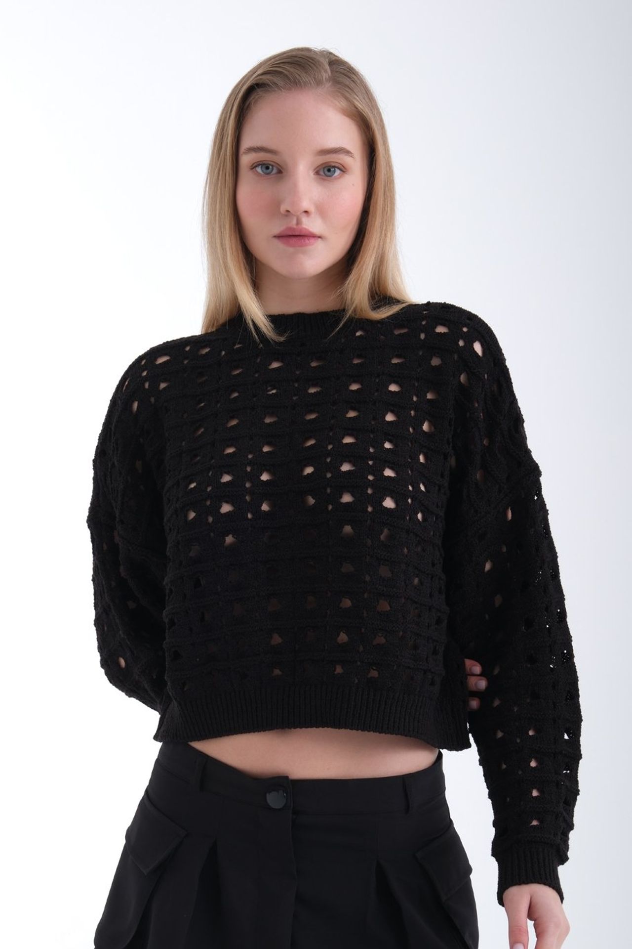 Crew Neck Crochet Sweater