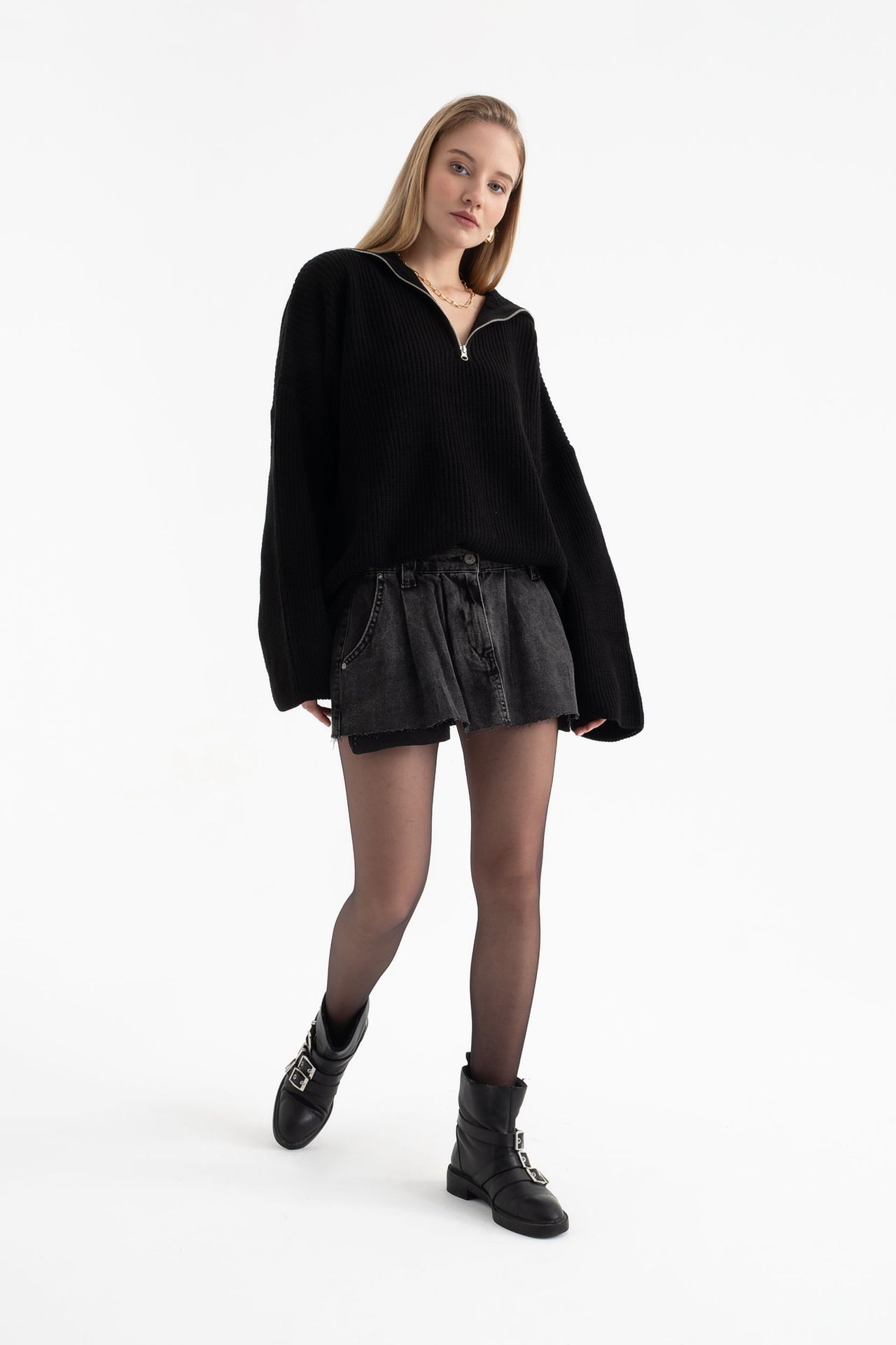 V Neck Zippered Neck Sweater