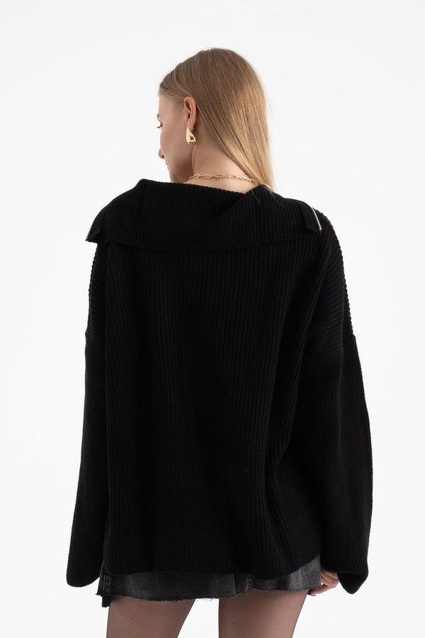V Neck Zippered Neck Sweater 3