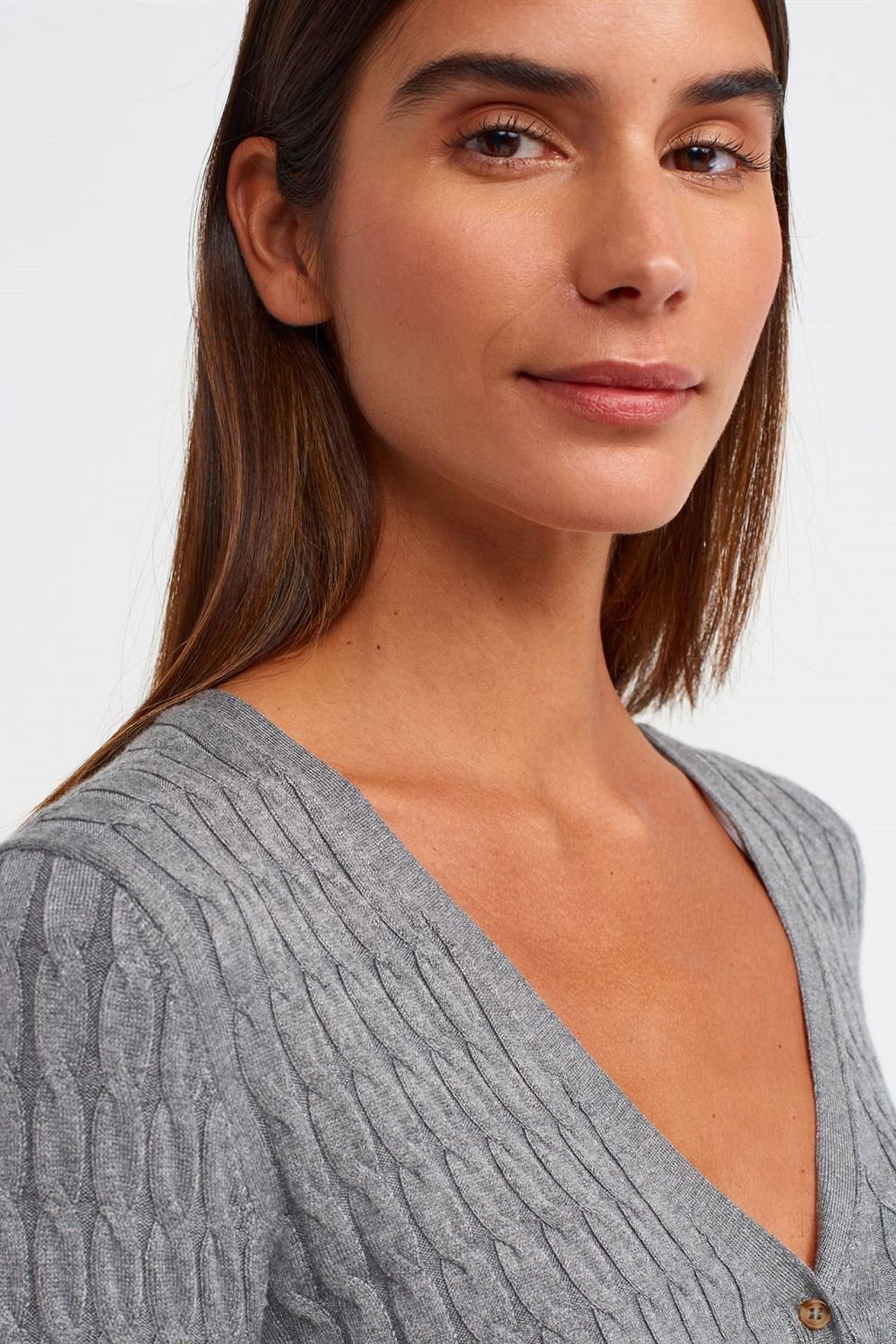 Cable Knitted V Neck Buttoned Cardigan