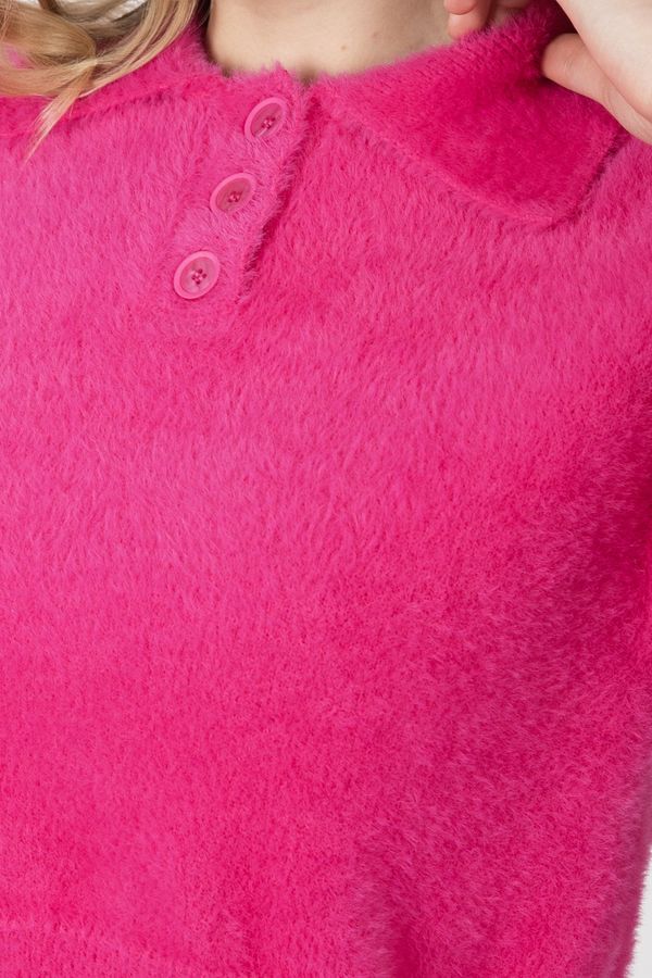 Shirt Collar Buttoned Short Sleeve Fluffy Sweater 5