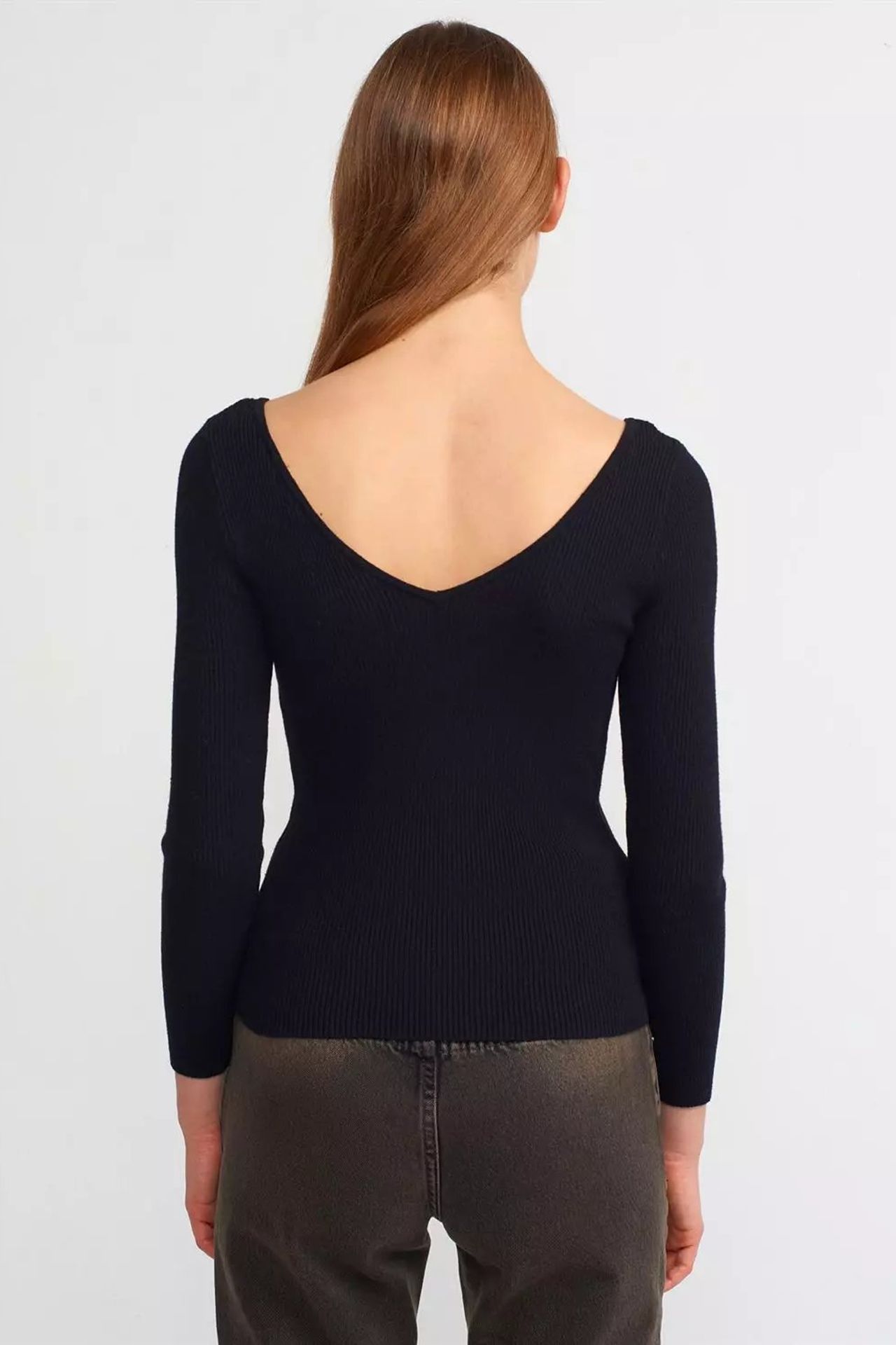 V Neck Ribbed Basic Sweater