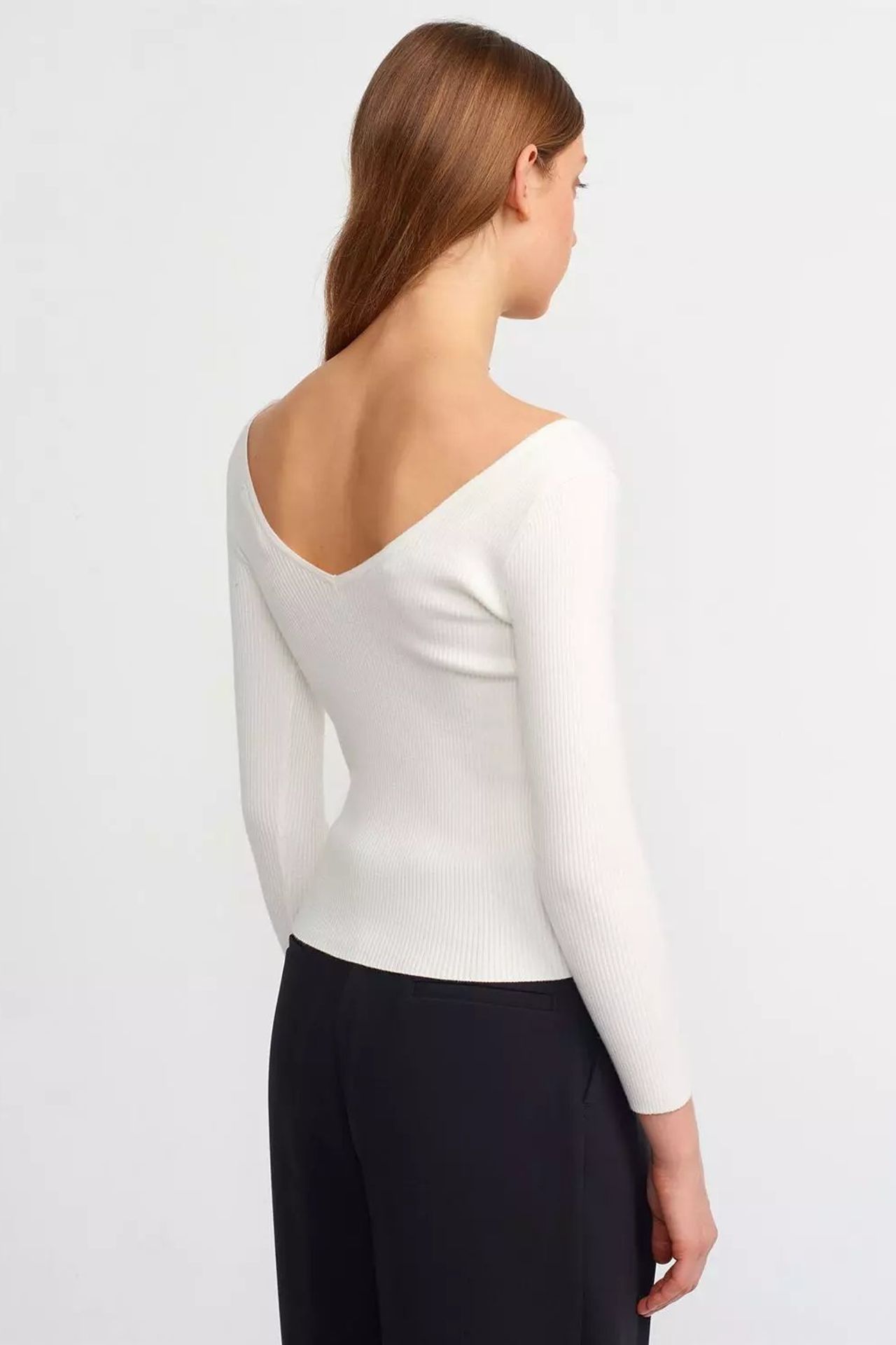 V Neck Ribbed Basic Sweater