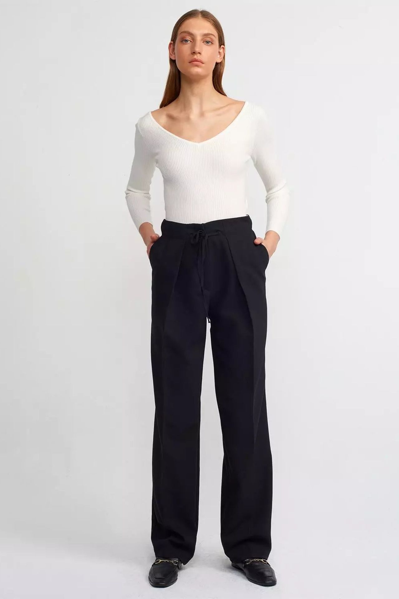 V Neck Ribbed Basic Sweater