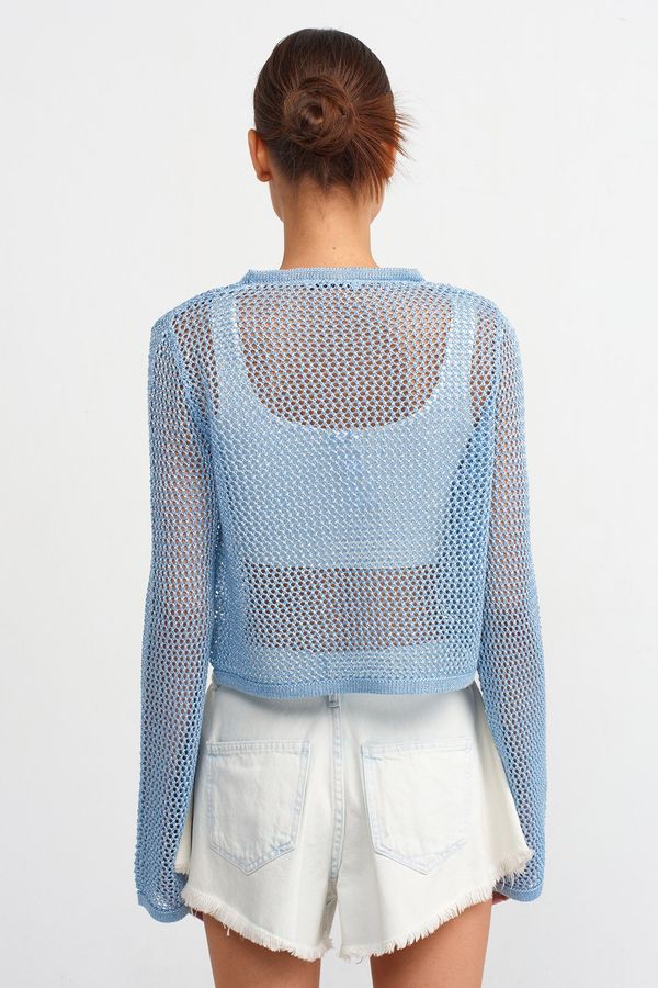 Crew Neck Long Sleeve Crochet Top 2