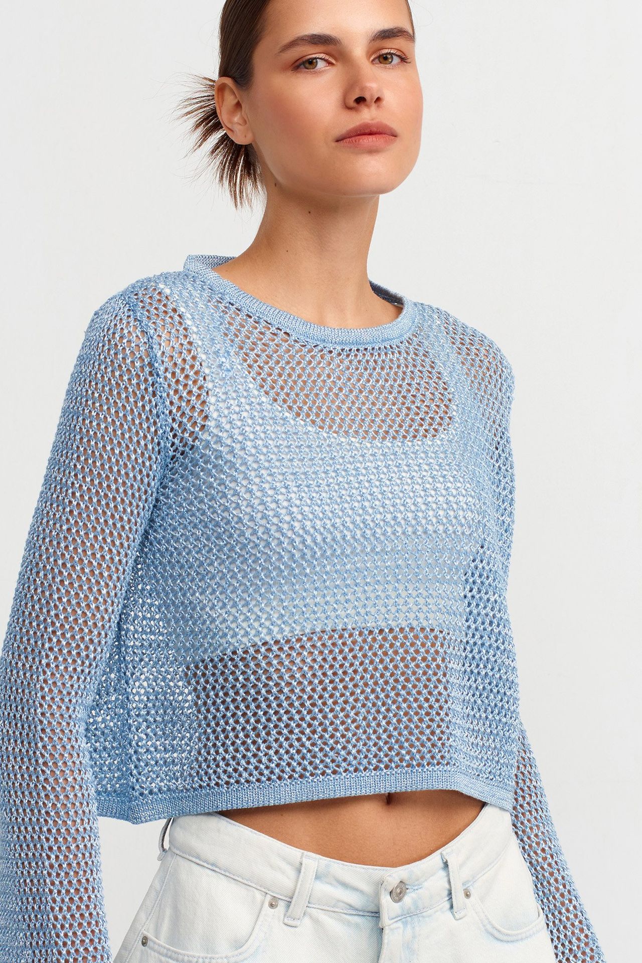 Crew Neck Long Sleeve Crochet Top