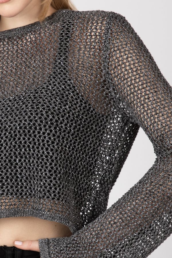 Crew Neck Long Sleeve Crochet Top 6