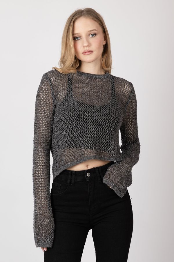 Crew Neck Long Sleeve Crochet Top 2
