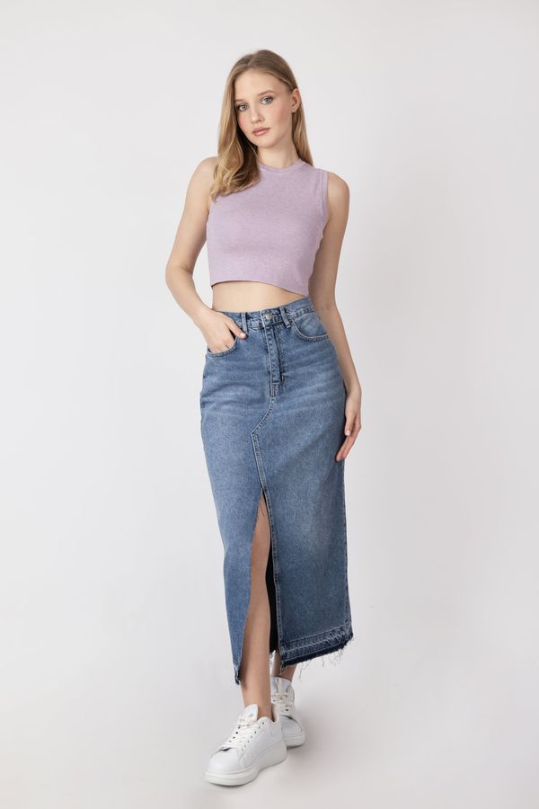 Örme Bisiklet Yaka Crop Top 4