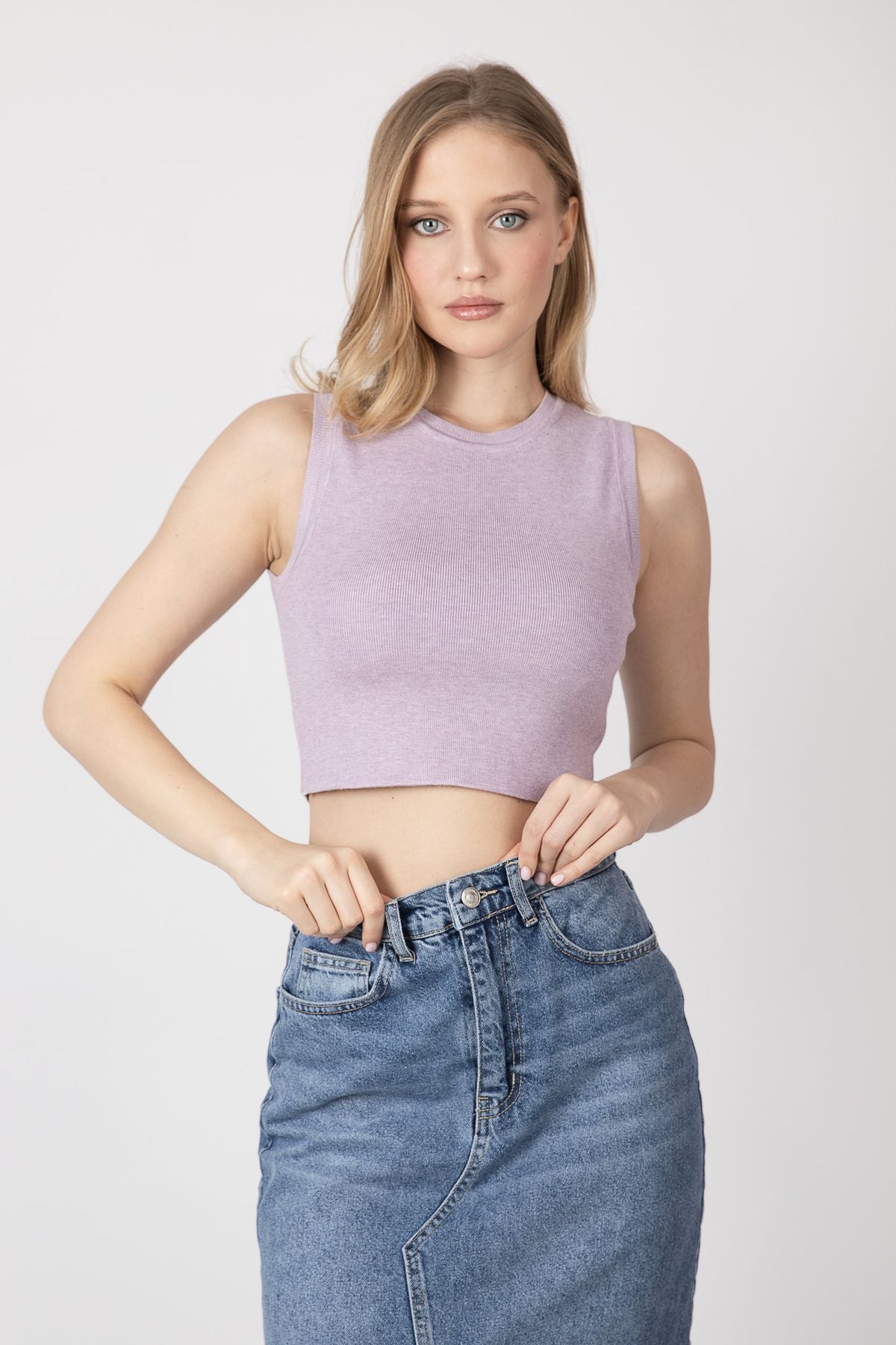 Knitted Crew Neck Crop Top