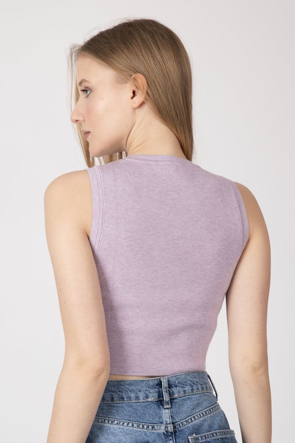 Örme Bisiklet Yaka Crop Top 2