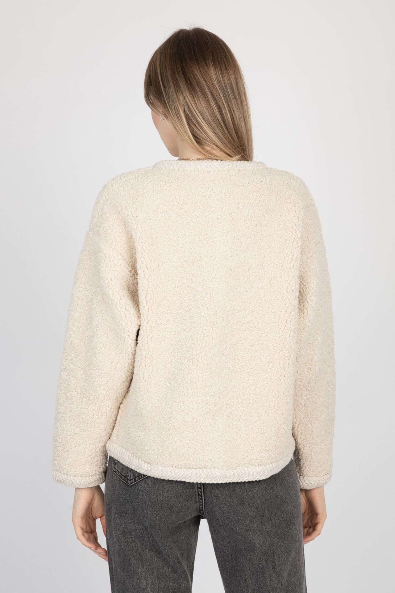 Bouclette Crew Neck Buttoned Cardigan